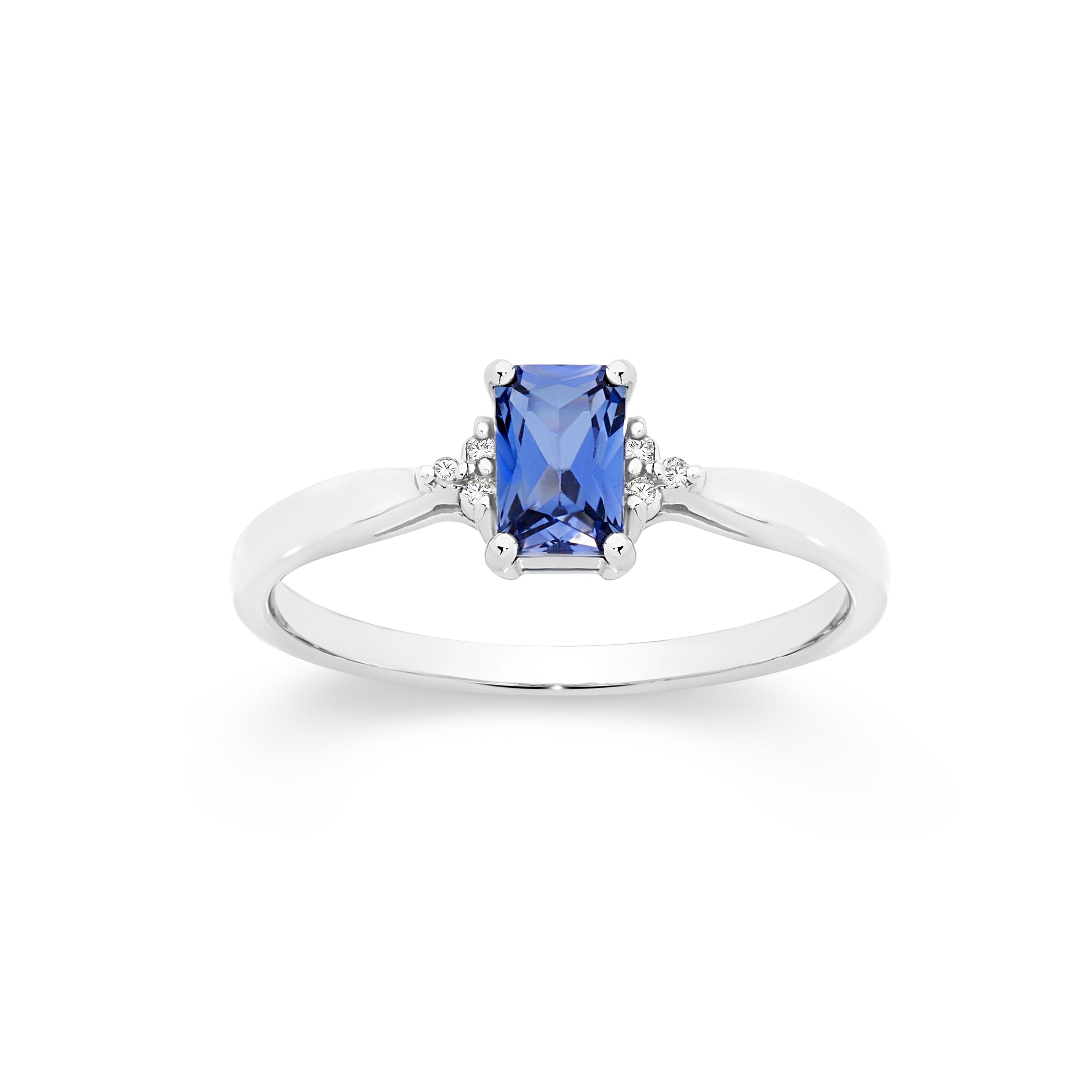 9ct White Gold Cr Tanzanite and Diamond Accent Ring