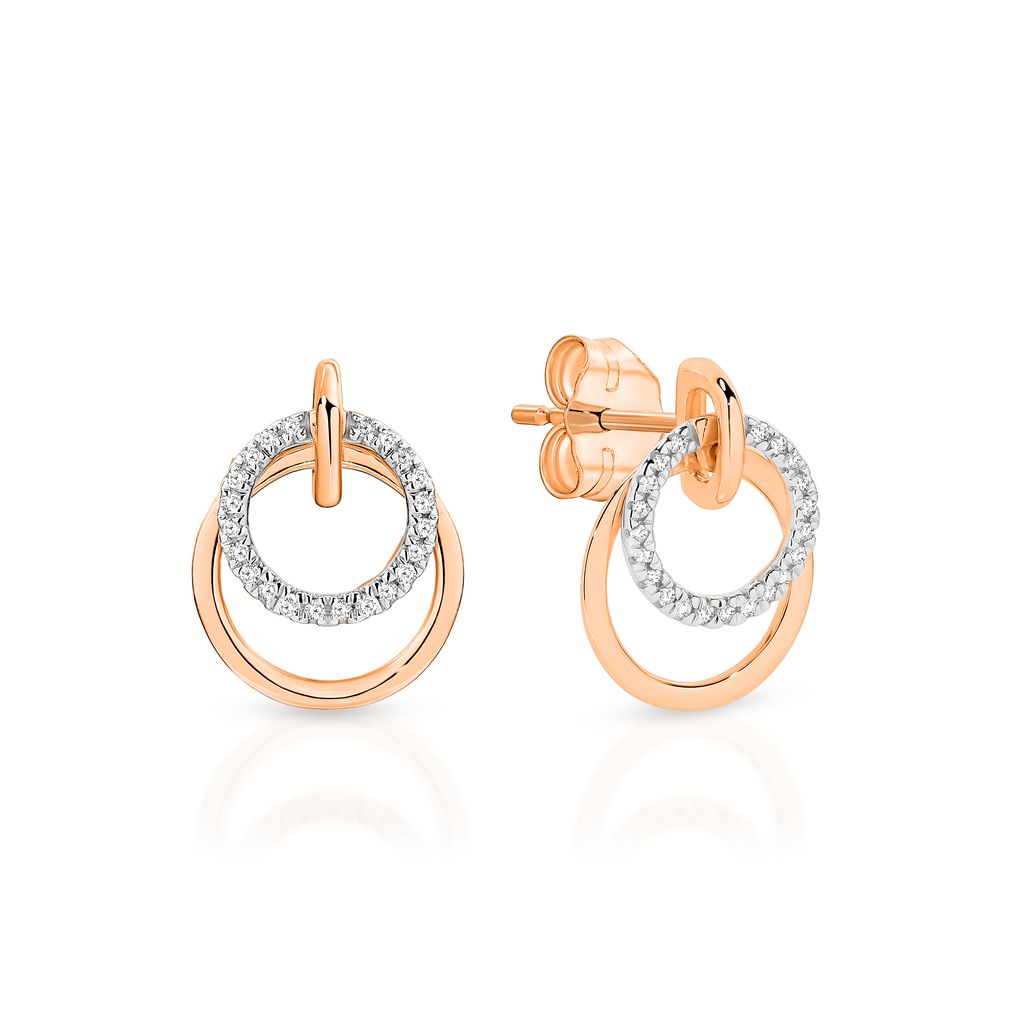 9ct rose gold 0.08ct diamond double circle earrigns