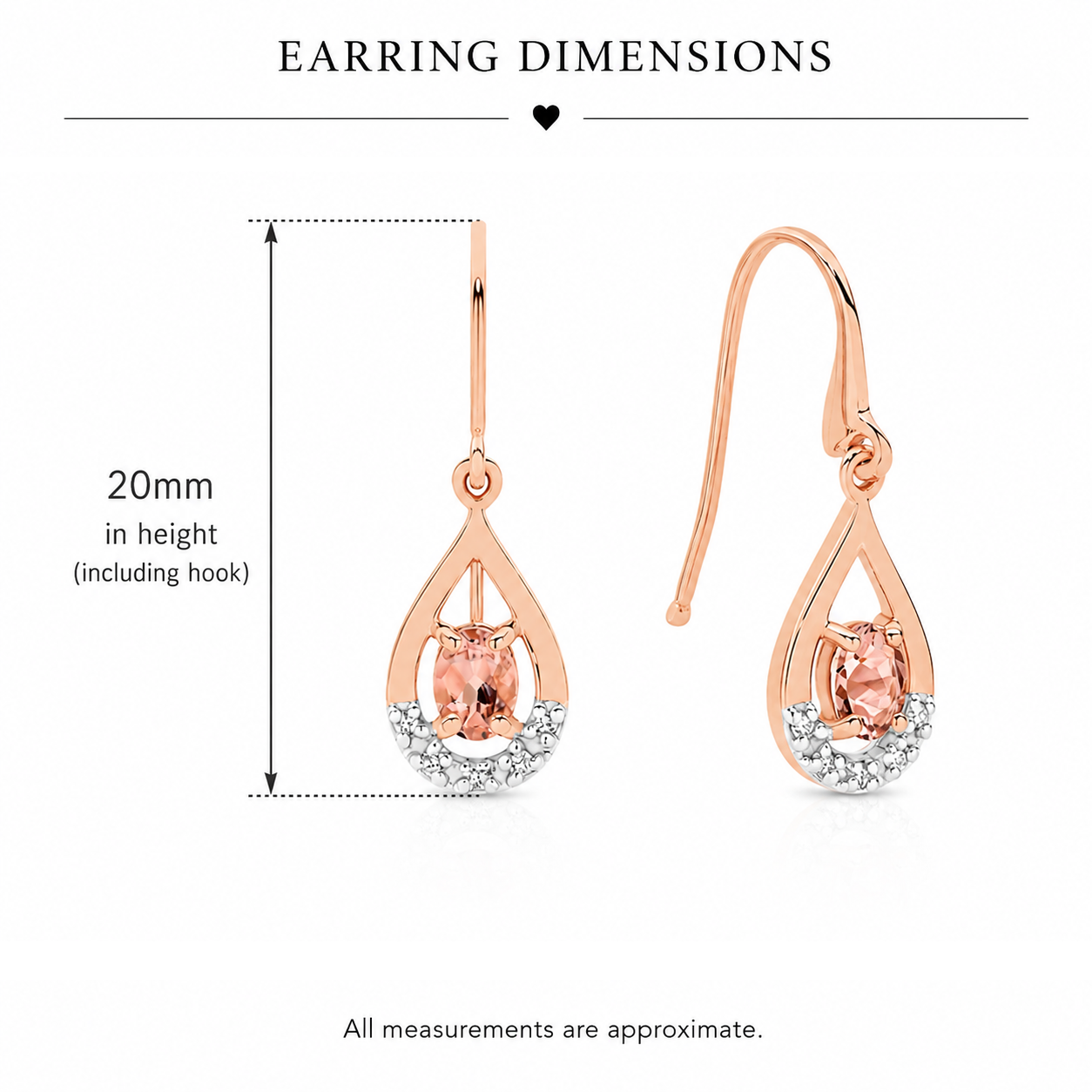 9ct Rose Gold Morganite and Diamond Shepard Hook Drop Earrings
