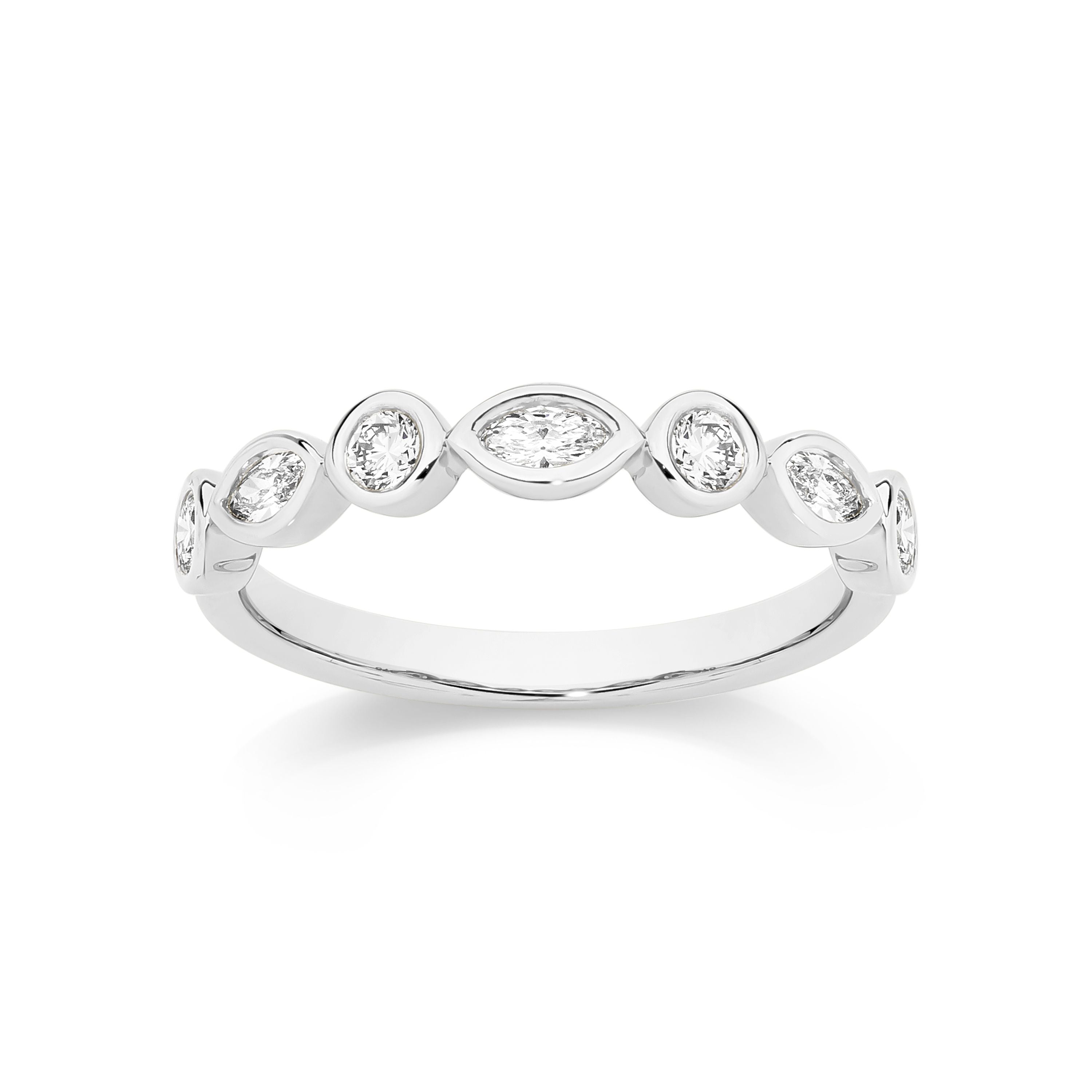 9ct White Gold 0.50ct Bezel Set Round and Marquise Lab Diamond Ring
