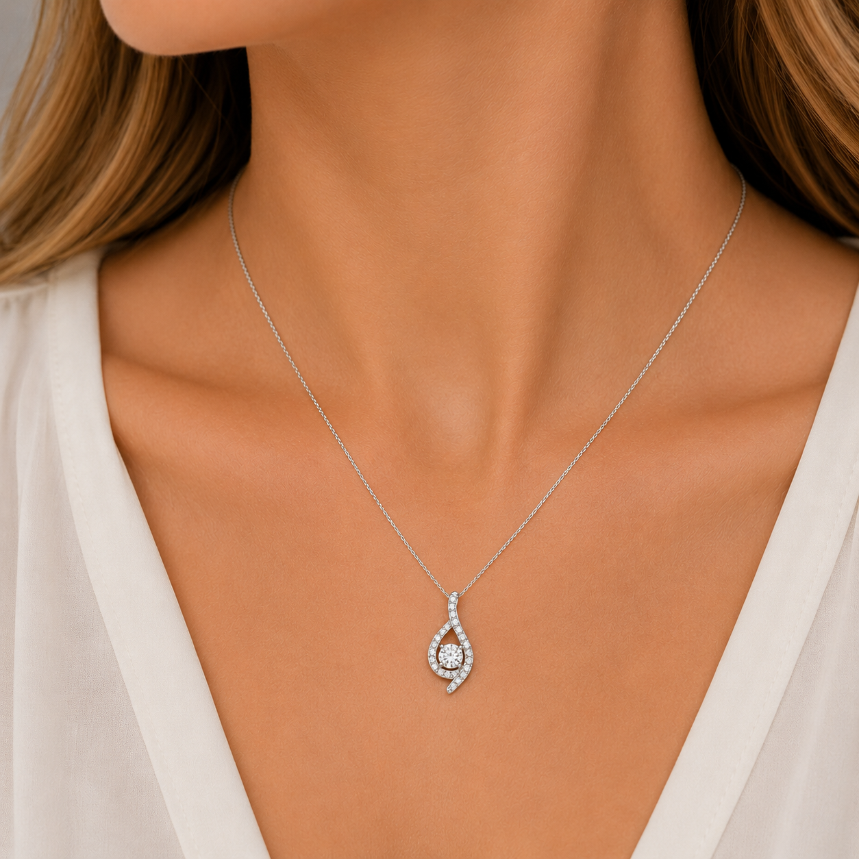 9ct White Gold 0.50ct Lab Grown Diamond Flame Slider Pendant