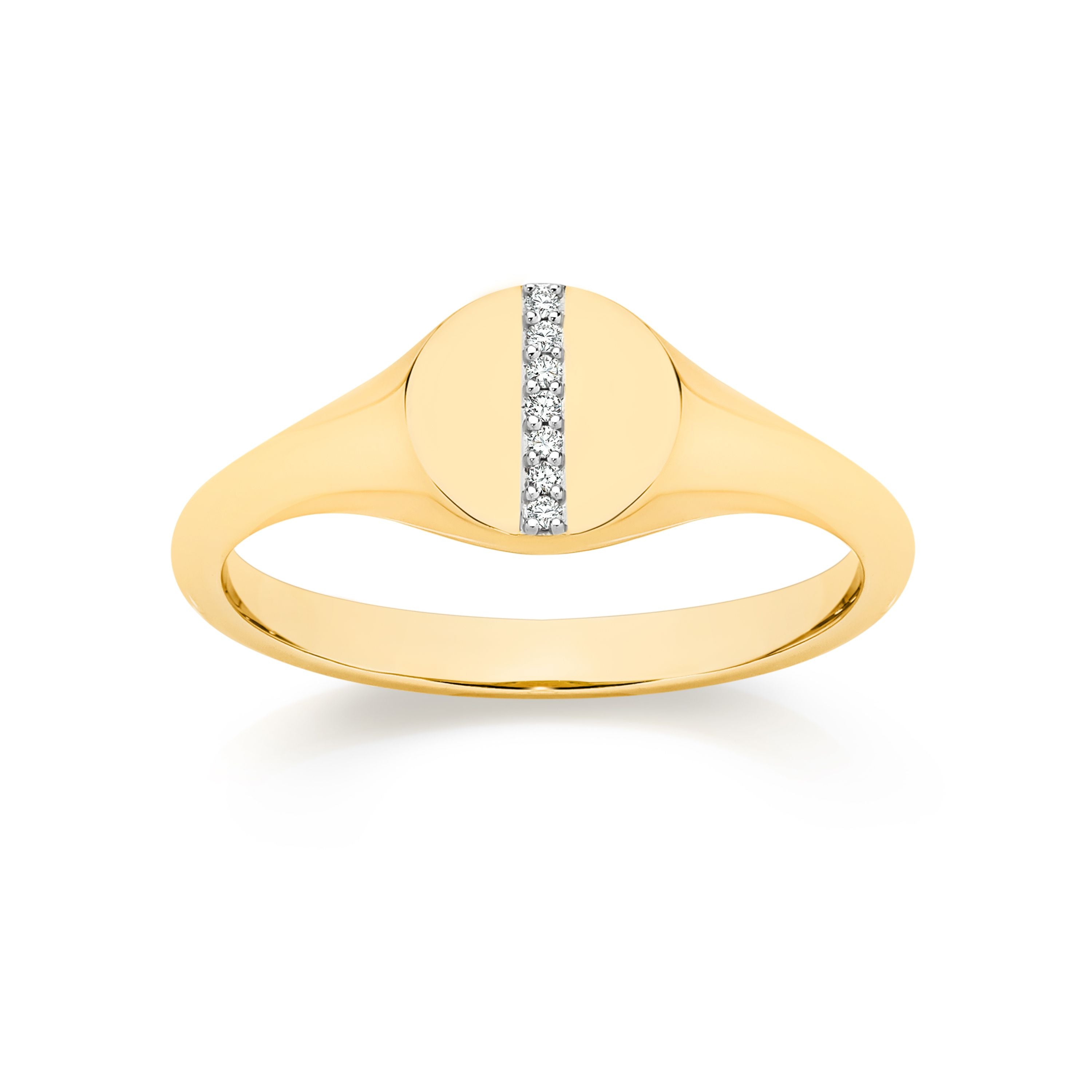 9ct Yellow Gold 0.03ct Diamond Row Signet Ring