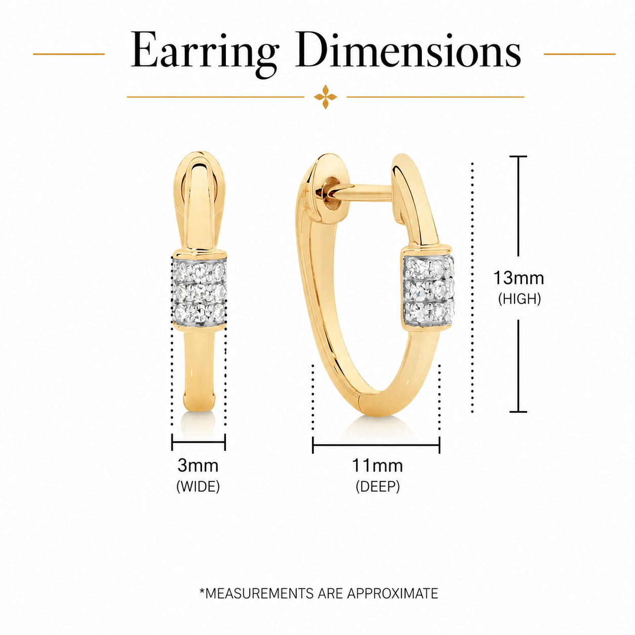 9ct Yellow Gold 0.05ct Oval Huggie Earrings with Diamond Barrel Feature