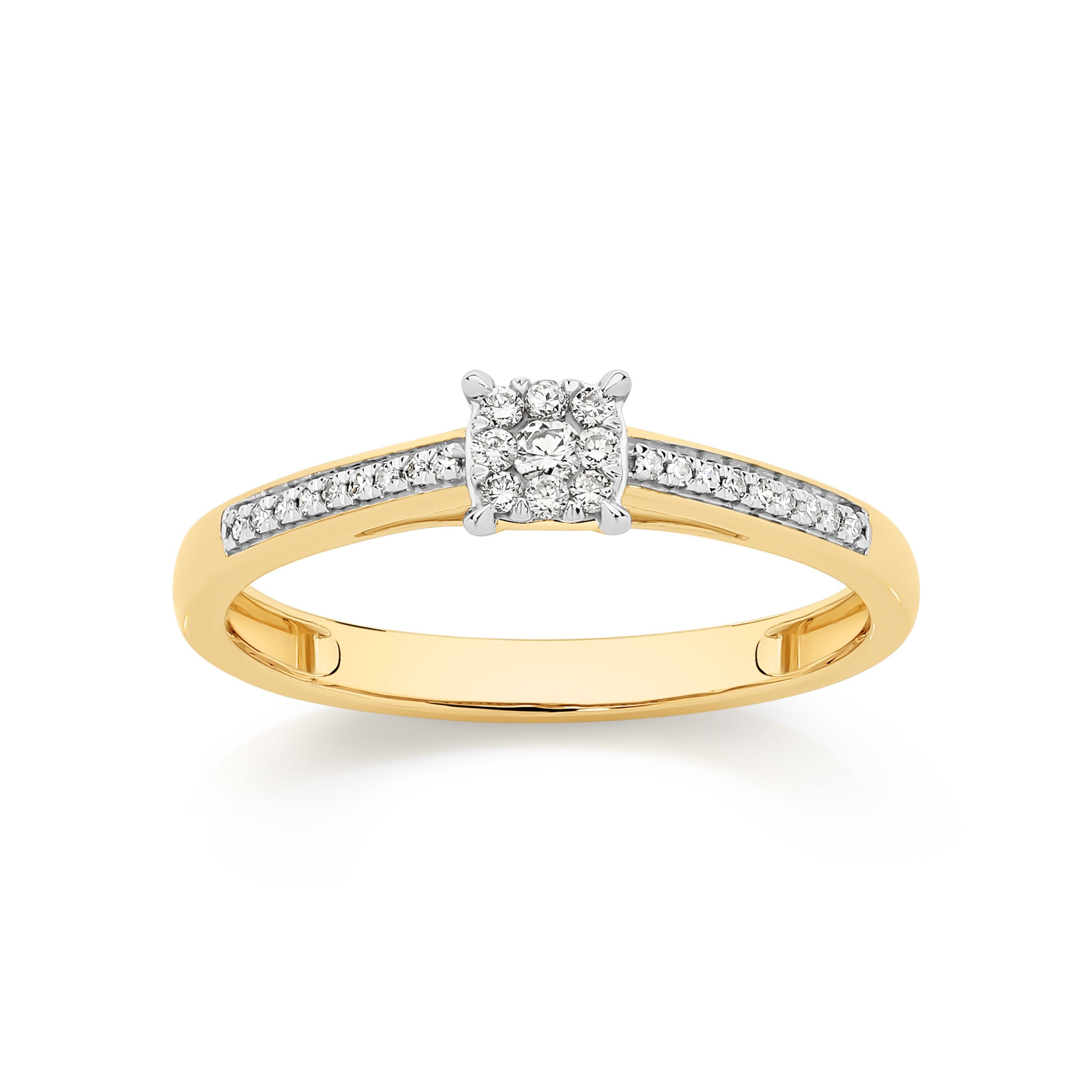 9ct Yellow Gold 0.15ct Diamond Cluster Ring