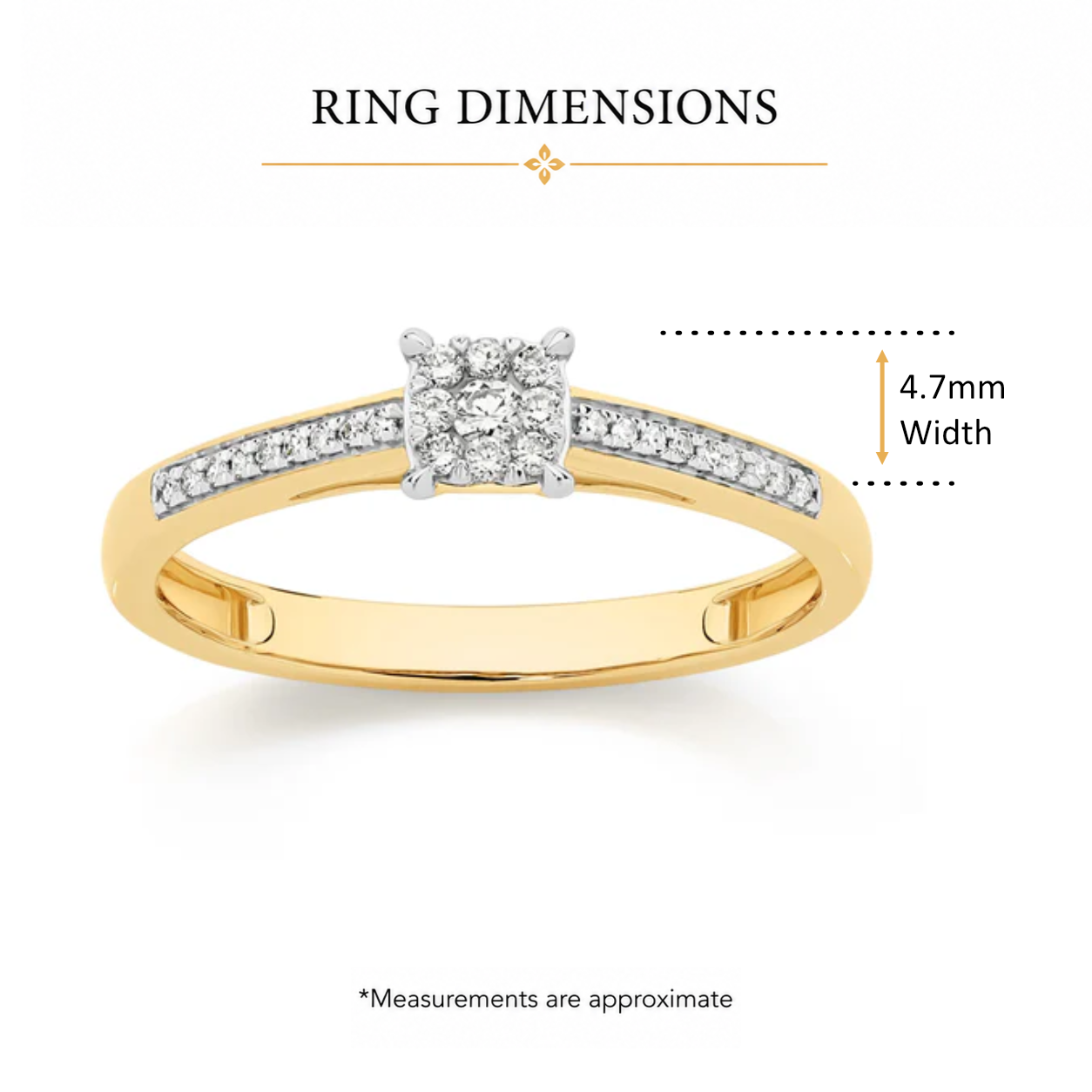9ct Yellow Gold 0.15ct Diamond Cluster Ring