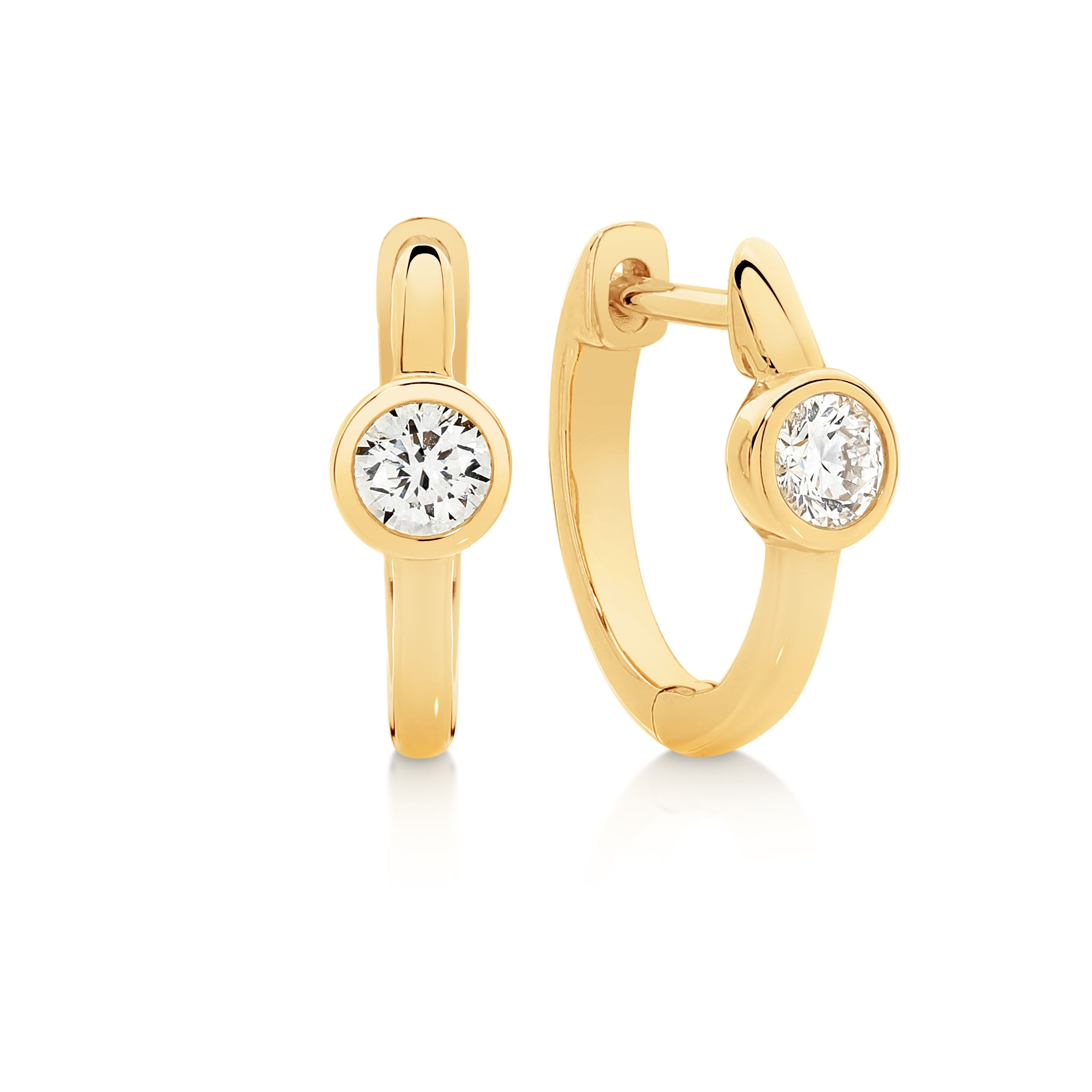 9ct Yellow Gold 0.20ct Bezel Set Lab Diamond Huggies