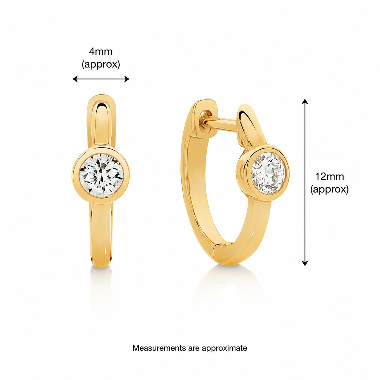 9ct Yellow Gold 0.20ct Bezel Set Lab Diamond Huggies