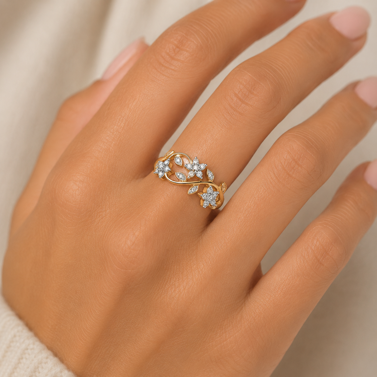 9ct Yellow Gold 0.25ct Diamond Floral Ring