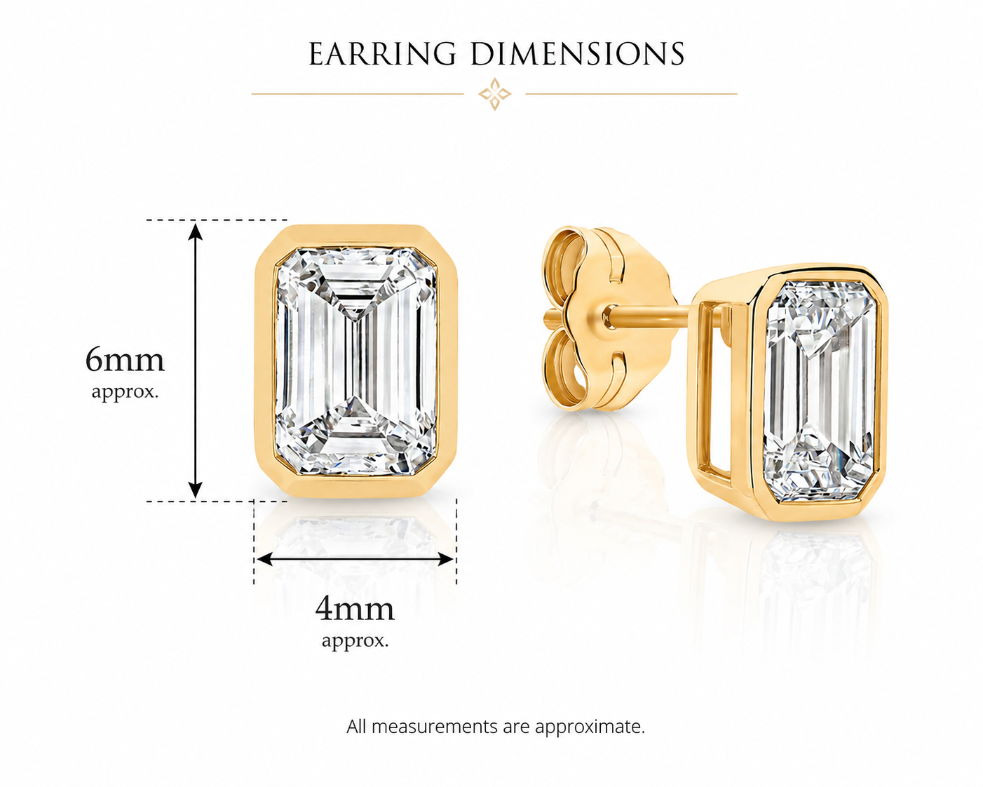 9ct Yellow Gold 1.00ct Emearld Cut Lab Diamond Bezel Set Studs