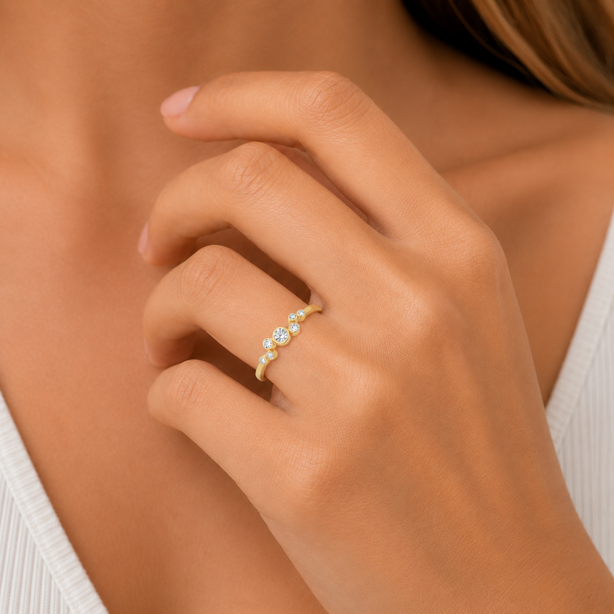 9ct Yellow Gold Cubic Zirconia Scatter Ring