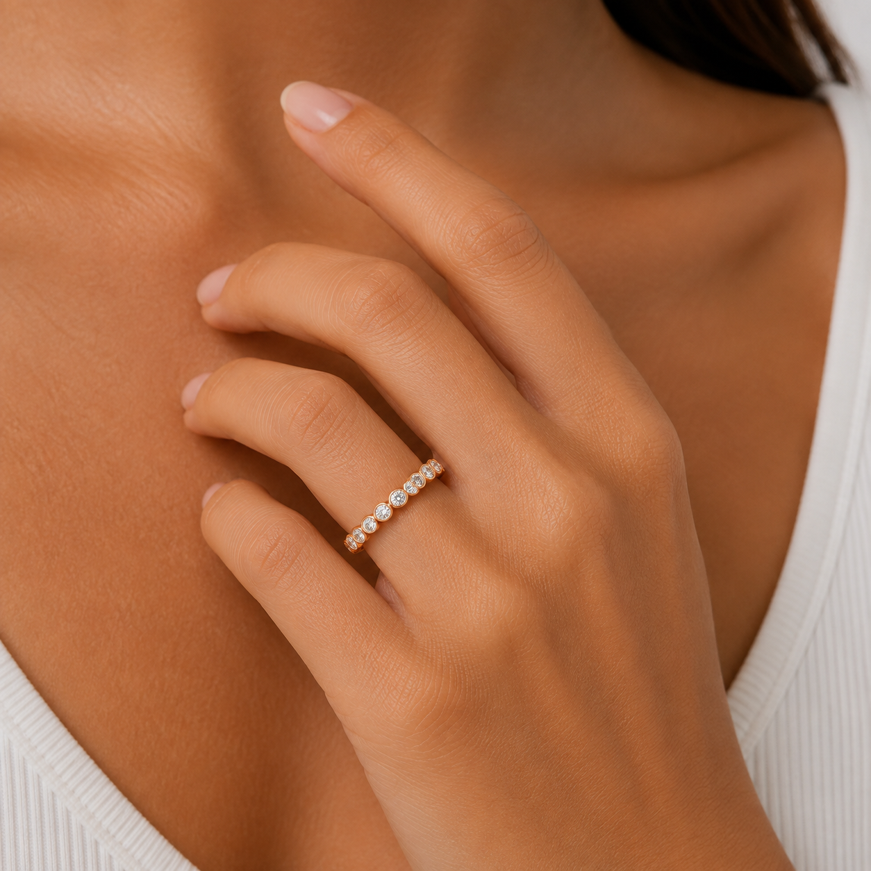 9ct rose gold bezel set cubic zirconia band ring