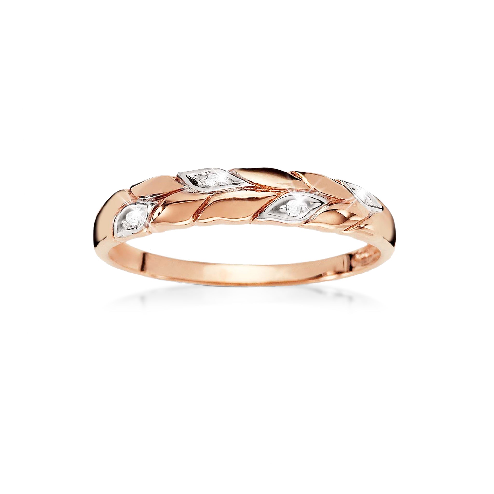 9ct rose gold diamond leaf pattern ring