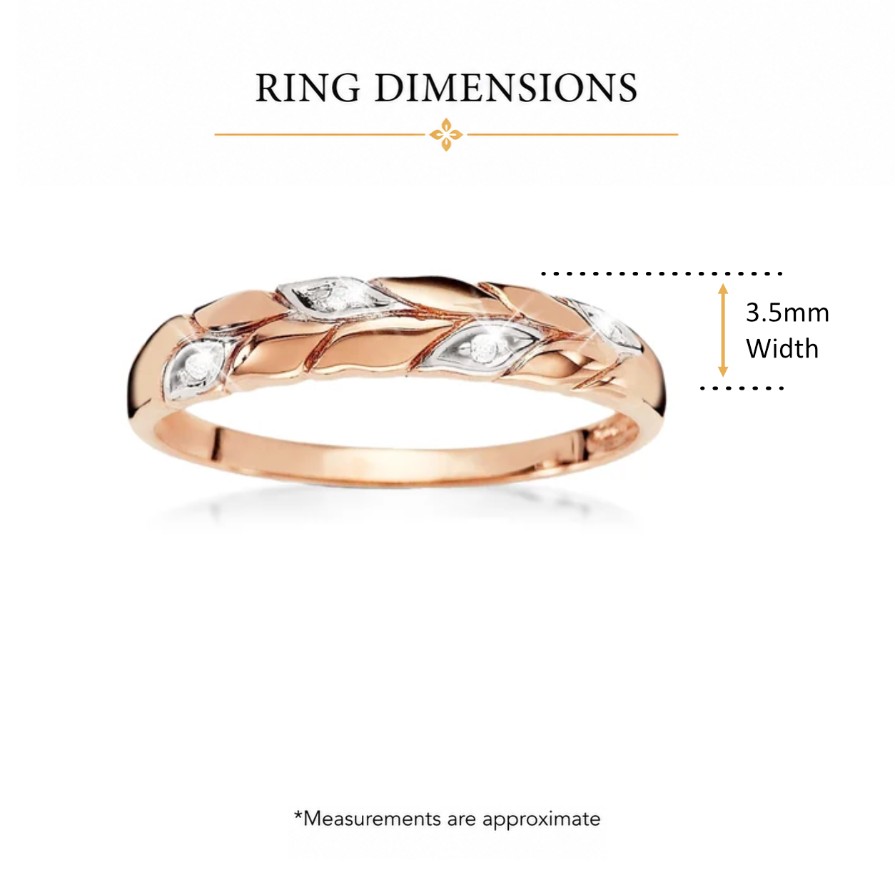 9ct rose gold diamond leaf pattern ring