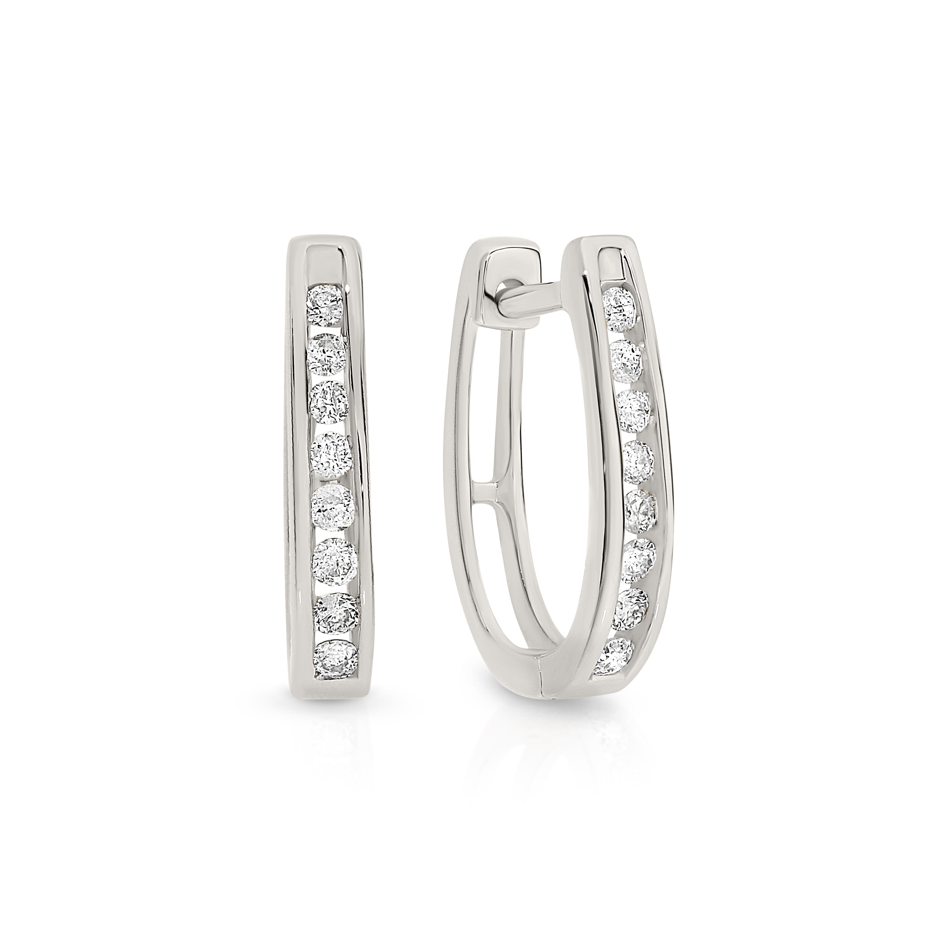 9ct white gold 0.25ct diamond channel set huggie earrings