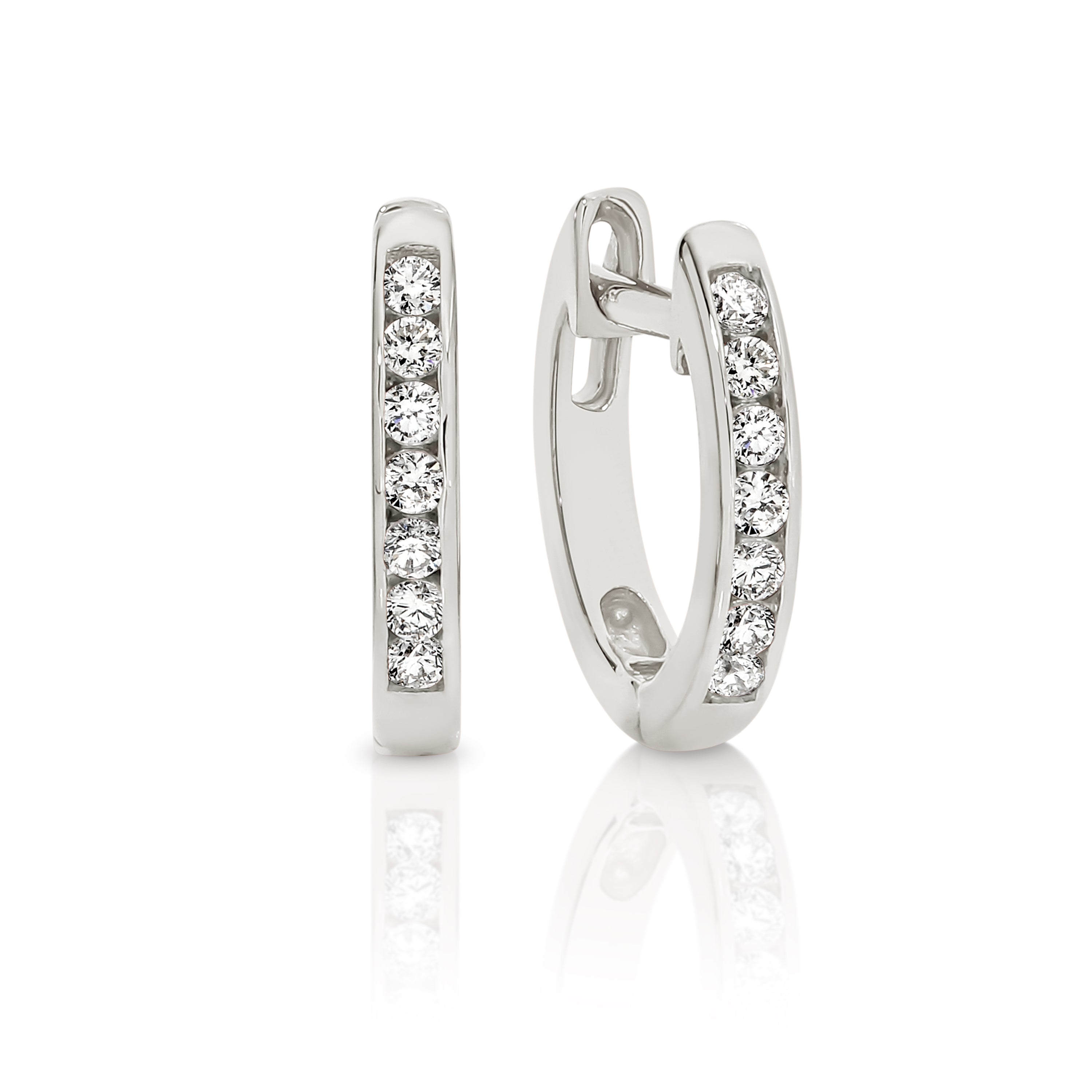9ct white gold channel set cubic zirconia huggie earrings