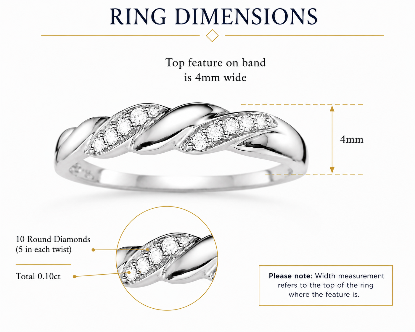 9ct white gold diamond twist band ring