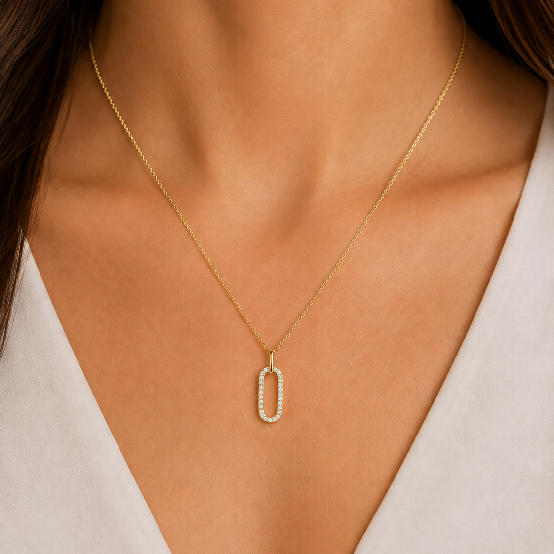 9ct yellow gold 0.10ct Diamond Paperclip Pendant