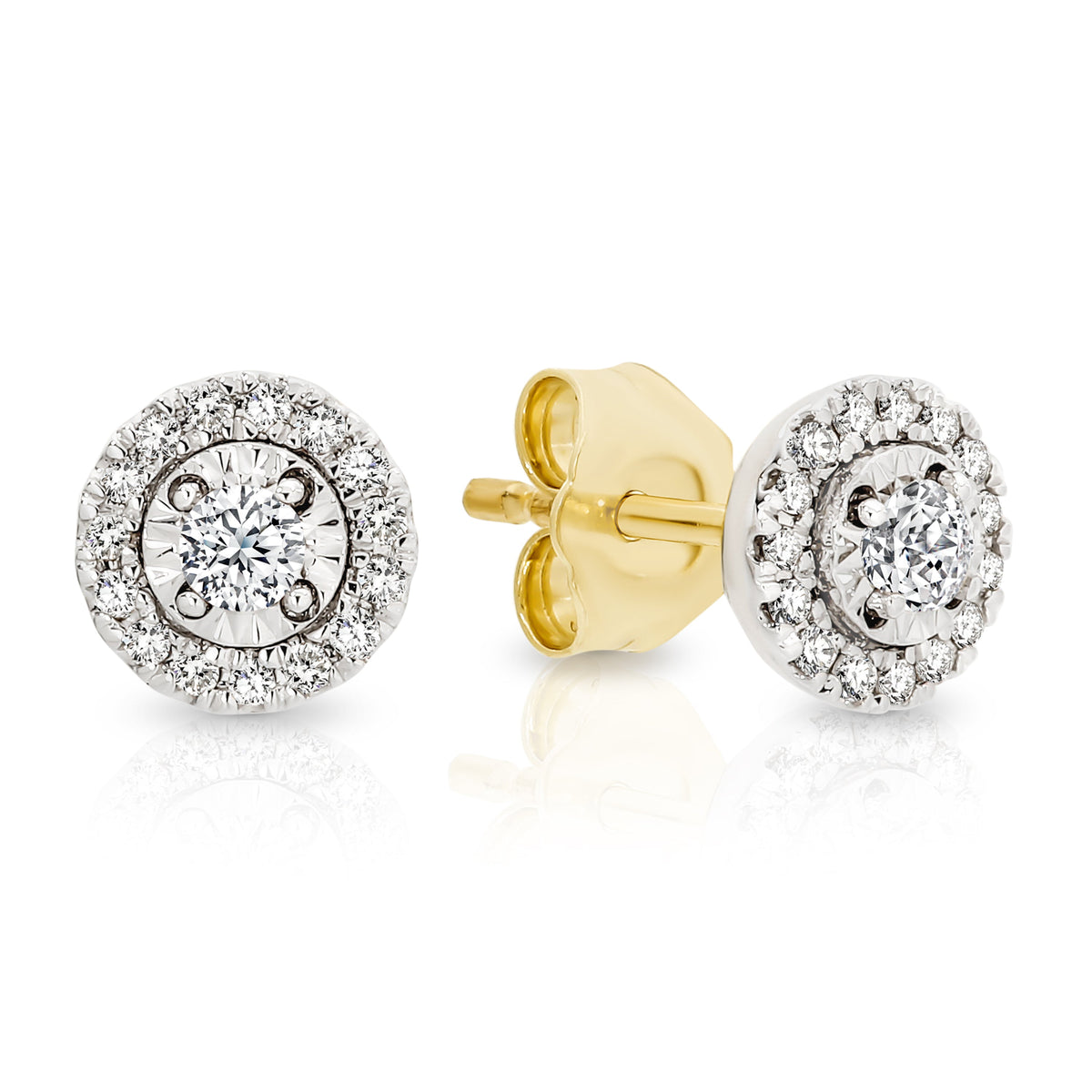 9ct yellow gold 0.22ct diamond halo stud earrings