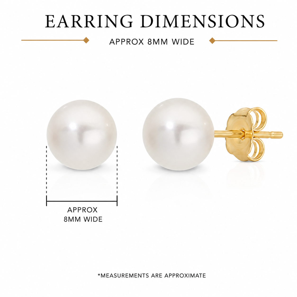 9ct yellow gold 8mm pearl stud earrings