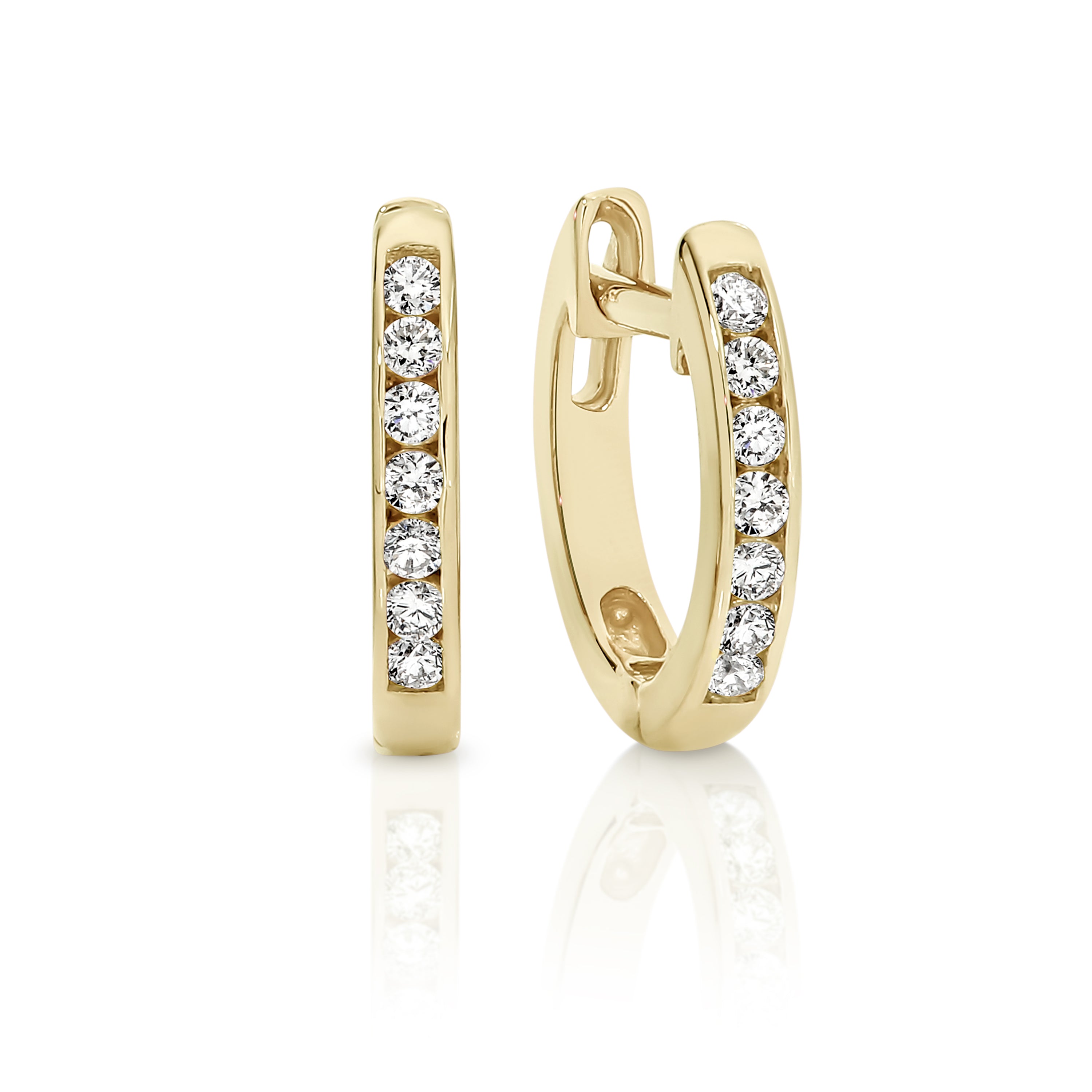 9ct yellow gold channel set cubic zirconia huggie earrings