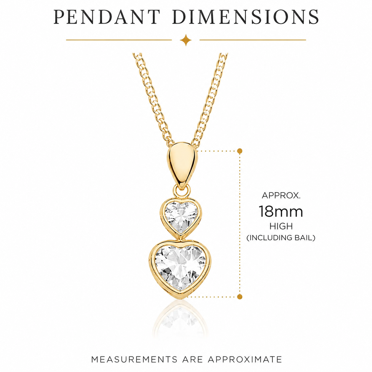 9ct yellow gold double bezel set cubic zirconia heart pendant