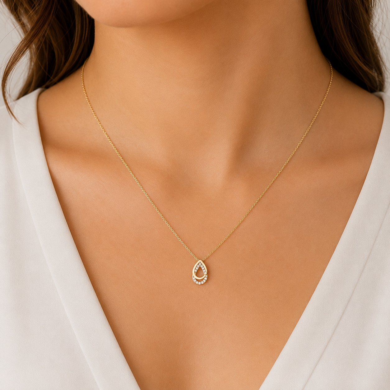 9ct yellow gold double pear cubic zirconia slider pendant