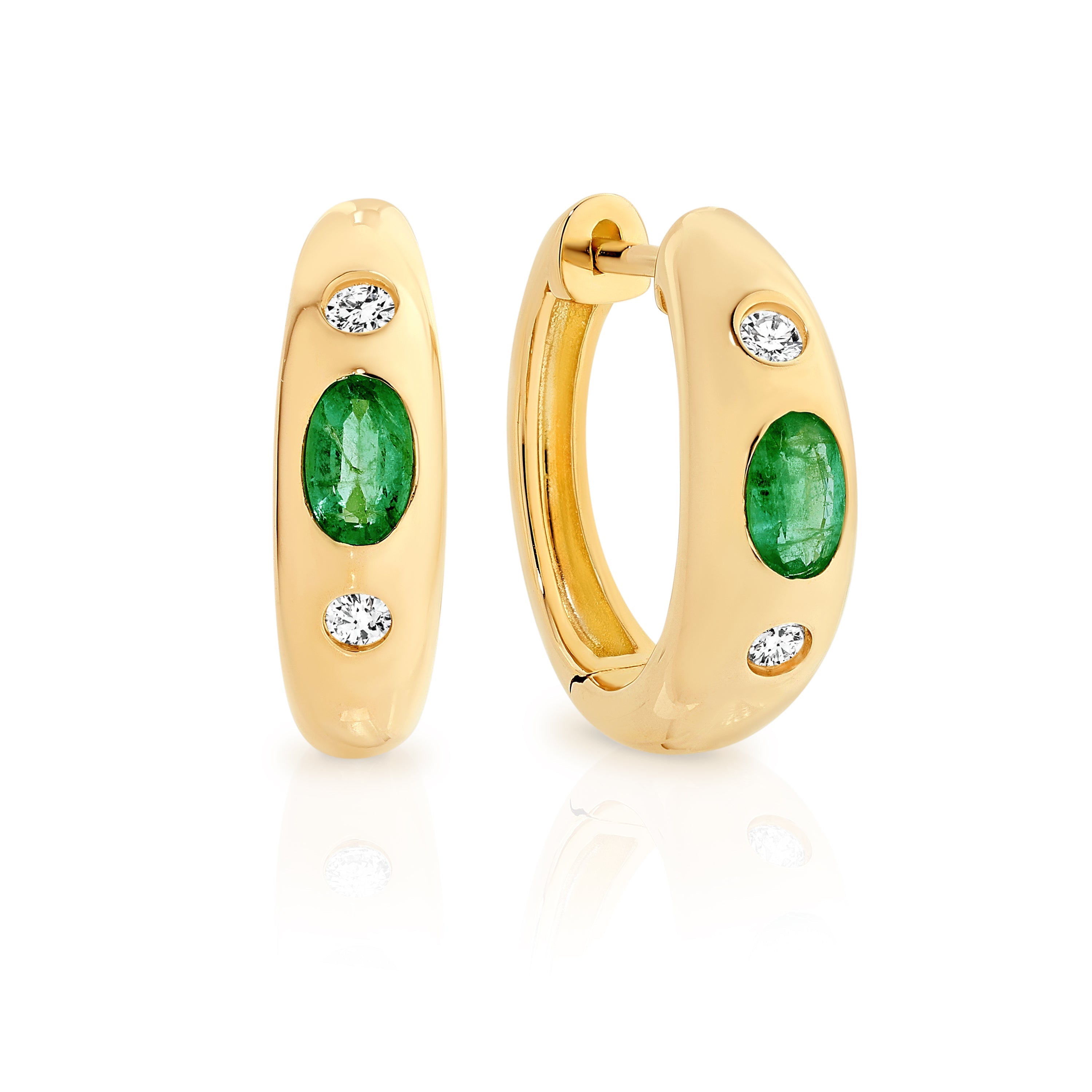 9ct yellow gold emerald & 0.10ct diamond huggies