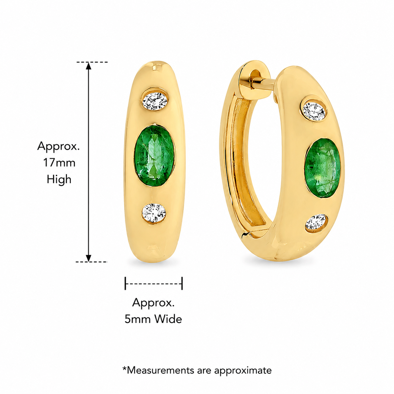 9ct yellow gold emerald & 0.10ct diamond huggies