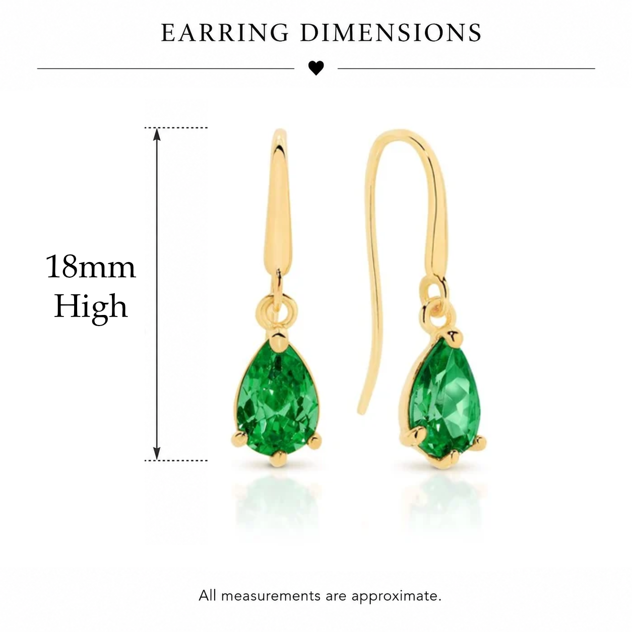 9ct yellow gold pear shaped emerald coloured cubic zirconia shepard hook earrings