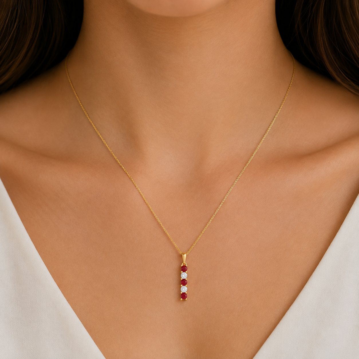 9ct yellow gold ruby & 0.04ct diamond cluster pendant