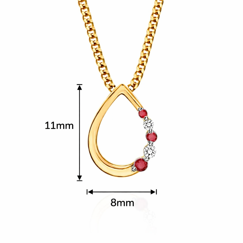 9ct yellow gold ruby & diamond pear shaped pendant