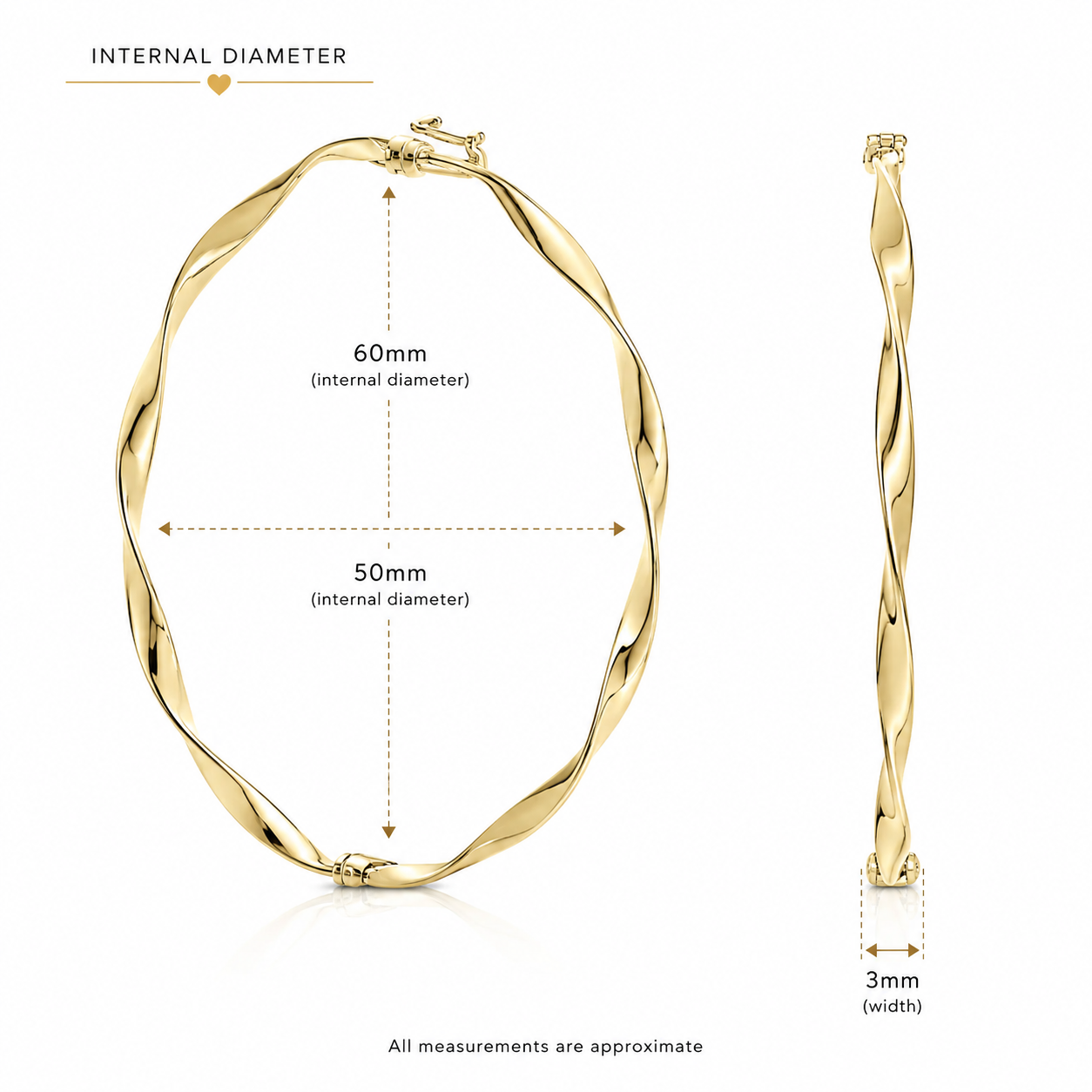 9ct yellow gold twist hinge bangle