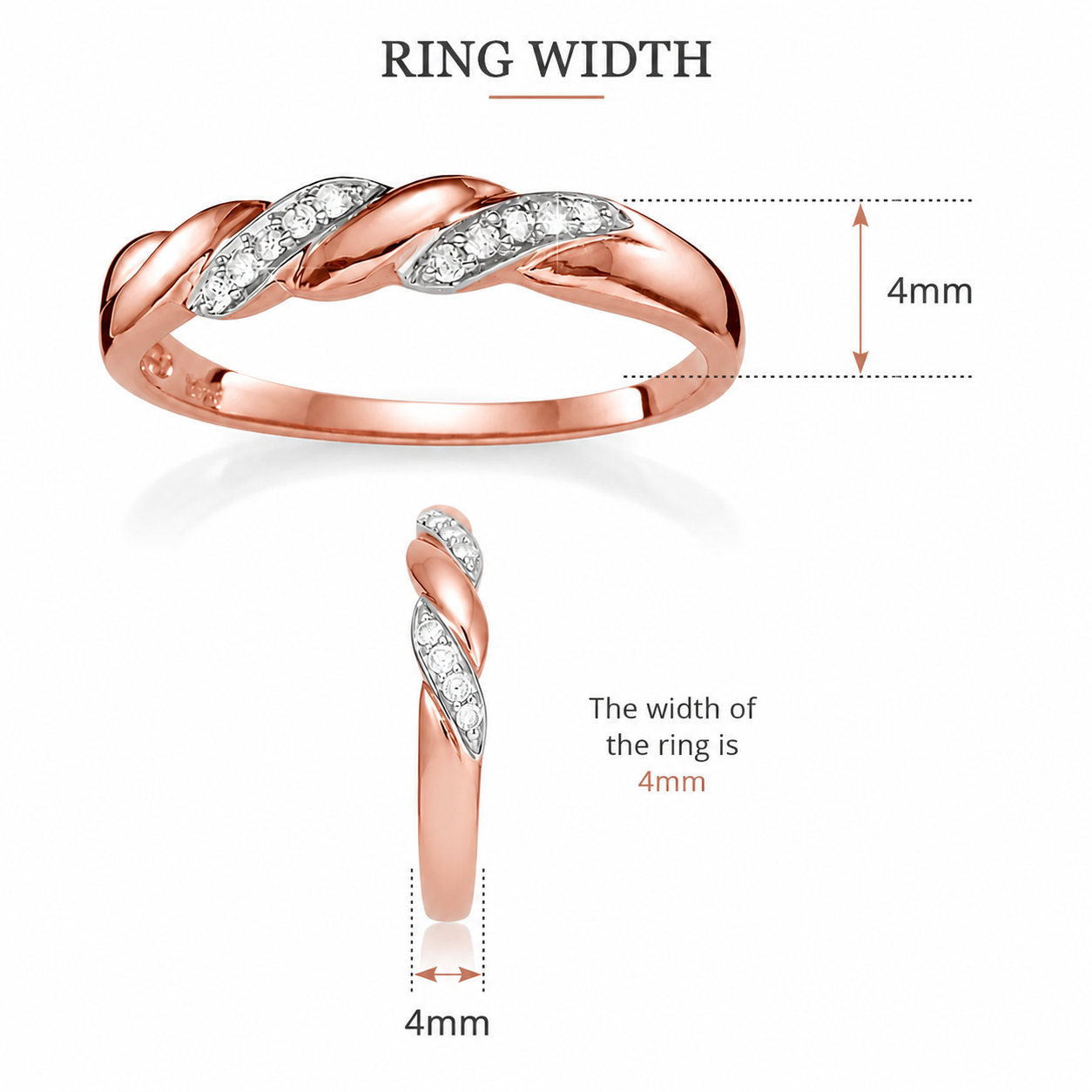 9ct rose gold diamond twist ring