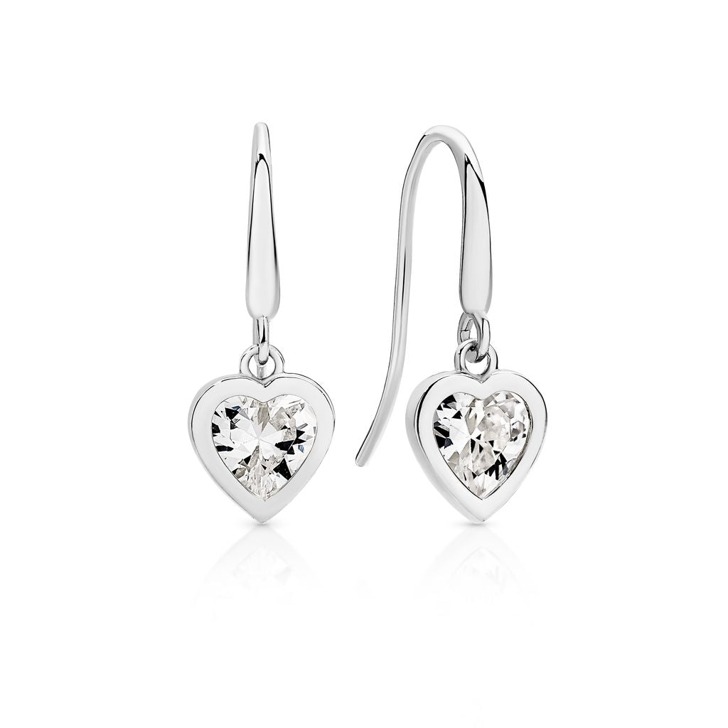 9ct white gold bezel heart CZ earrings