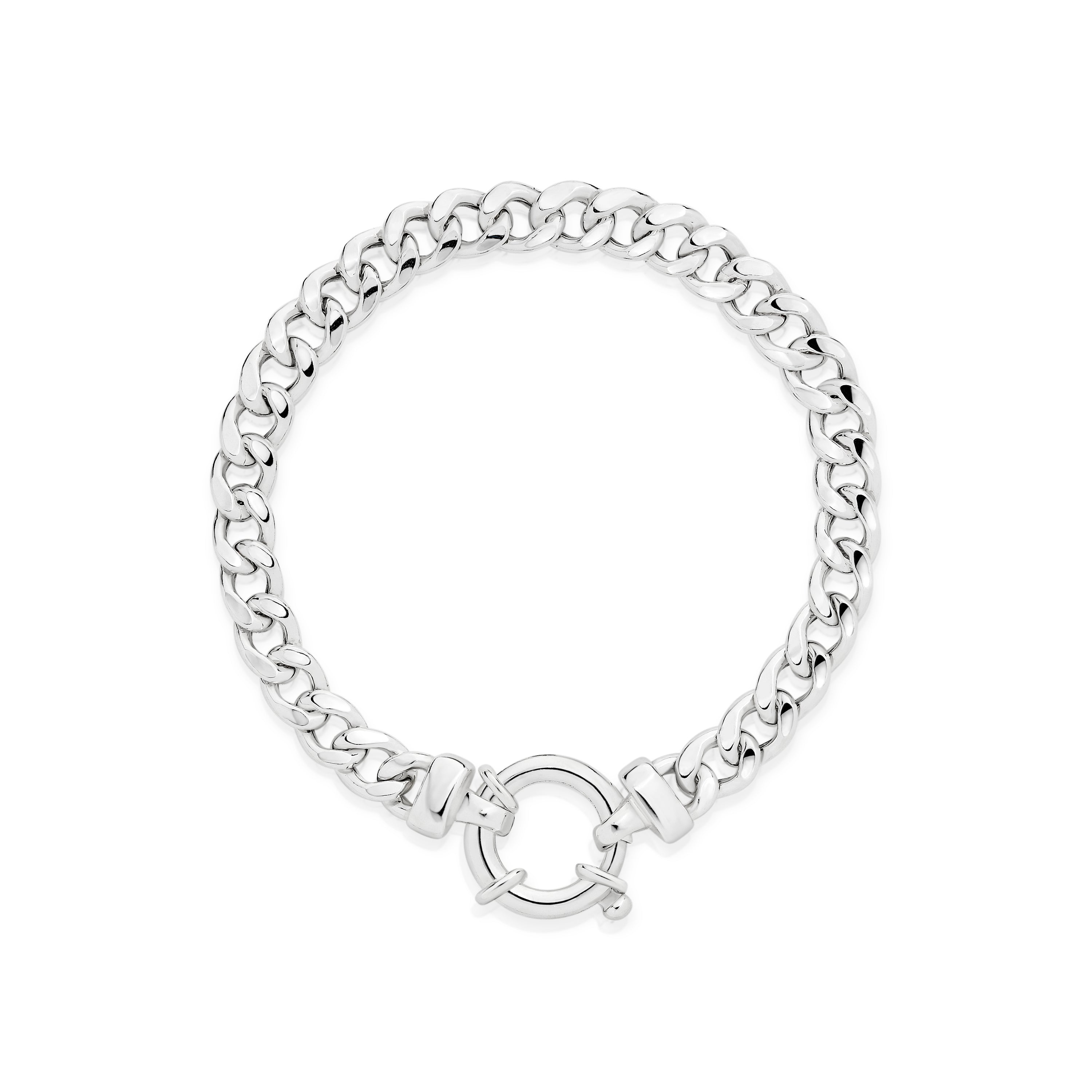 Sterling Silver flat curb bracelet with bolt ring