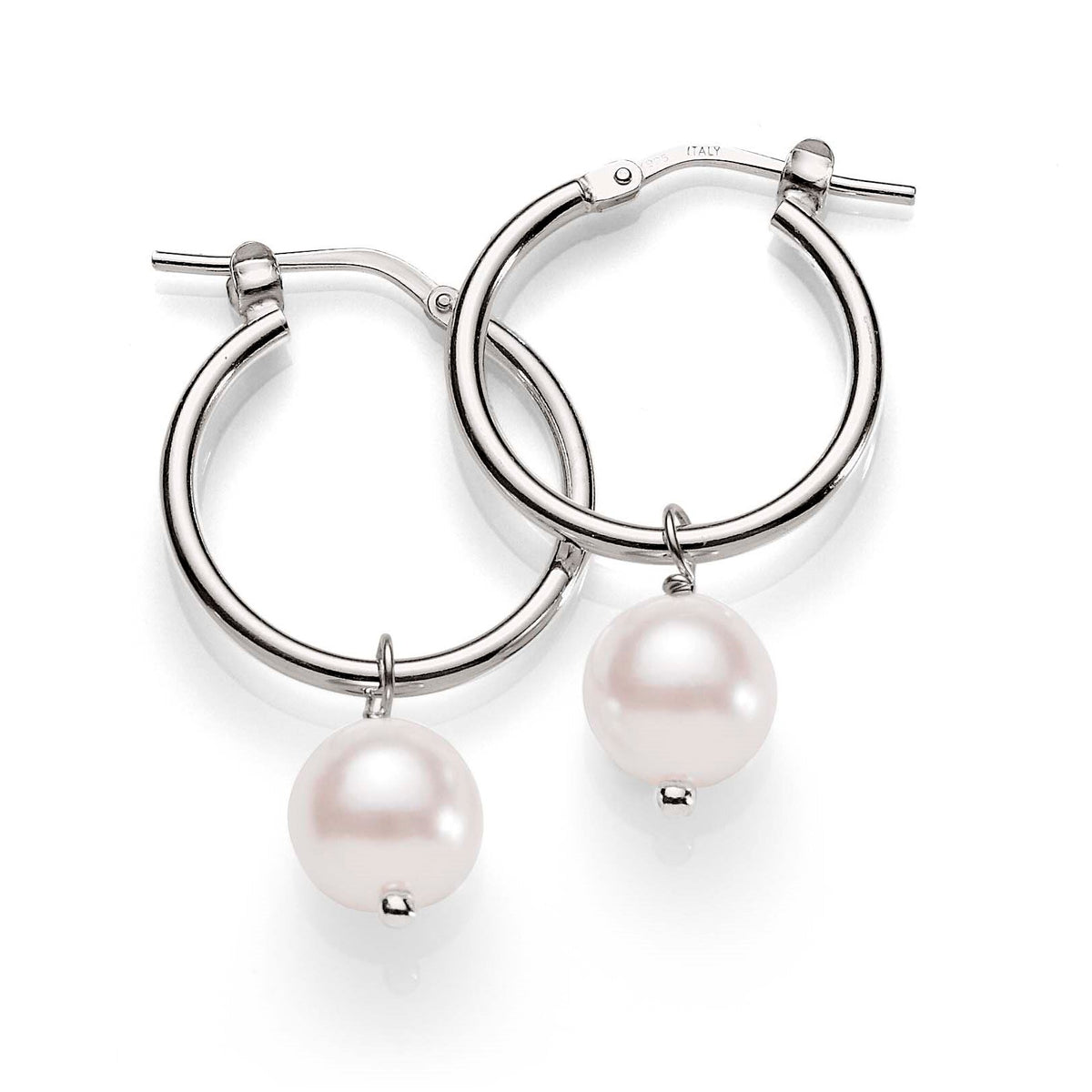 Sterling Silver pearl hoop earrings 15mm