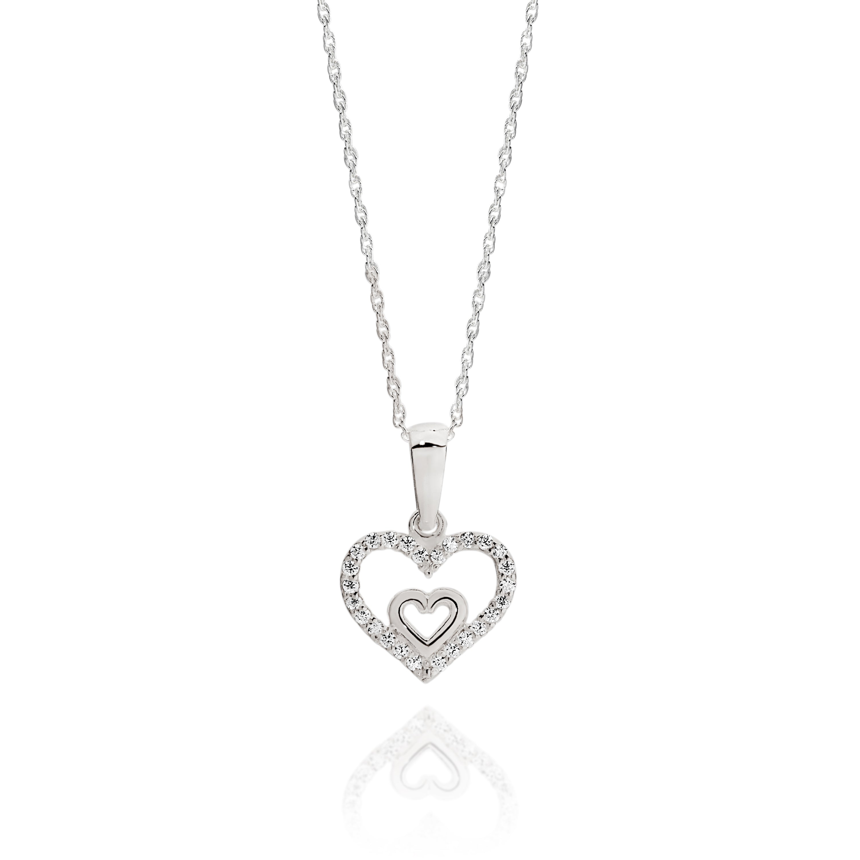 Silver cubic zirconia heart necklace 45cm