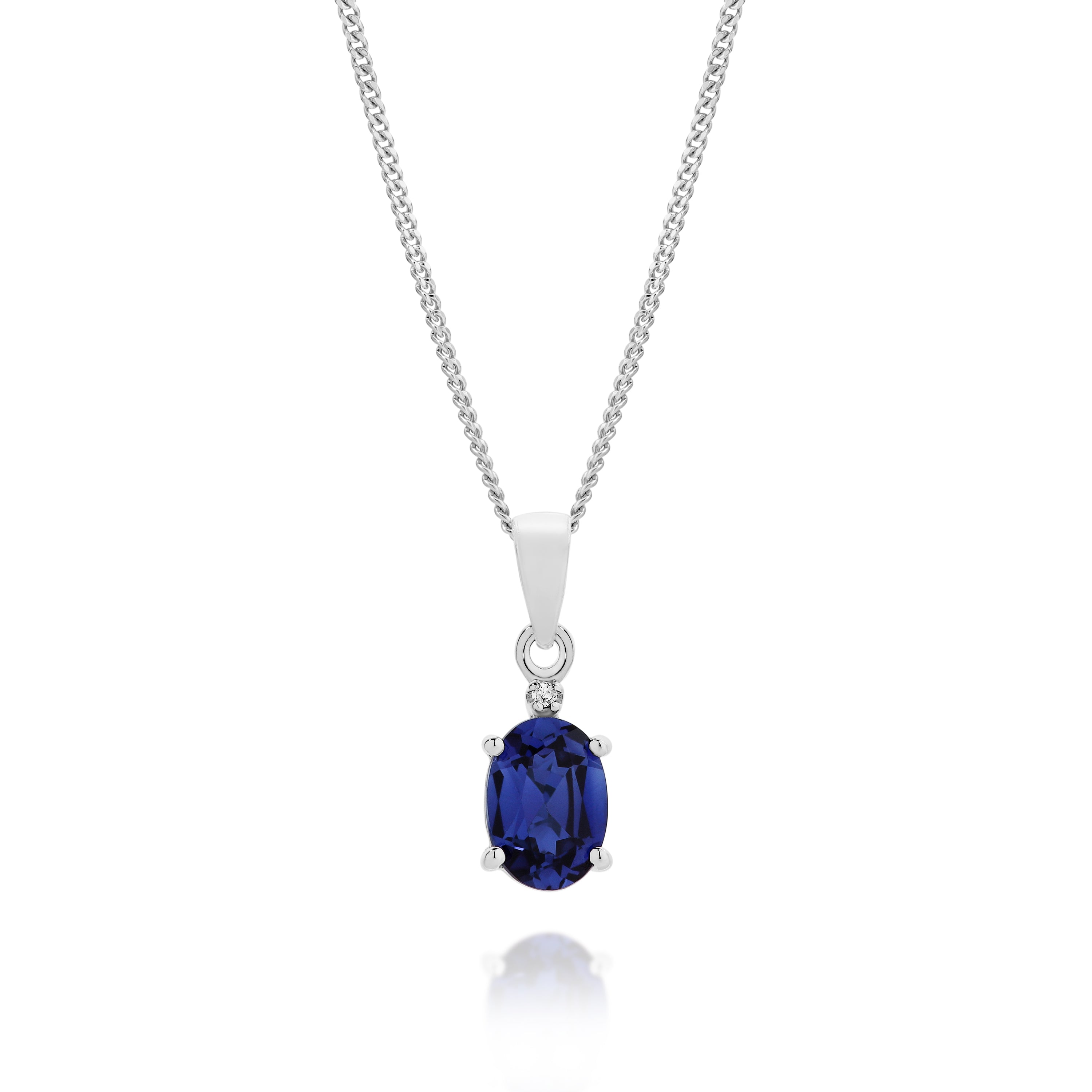 Silver created sapphire & diamond pendant