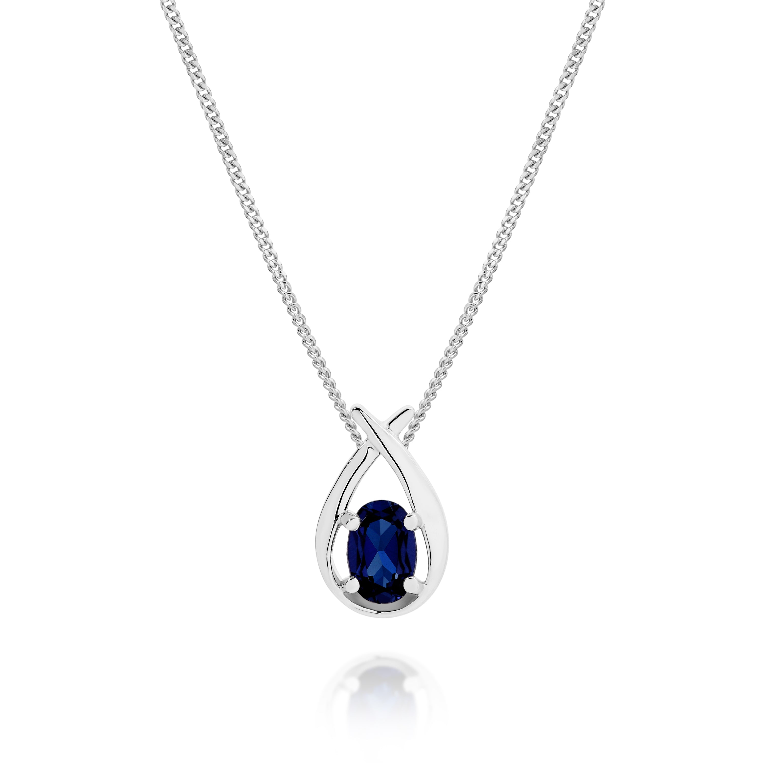 Silver created sapphire pendant