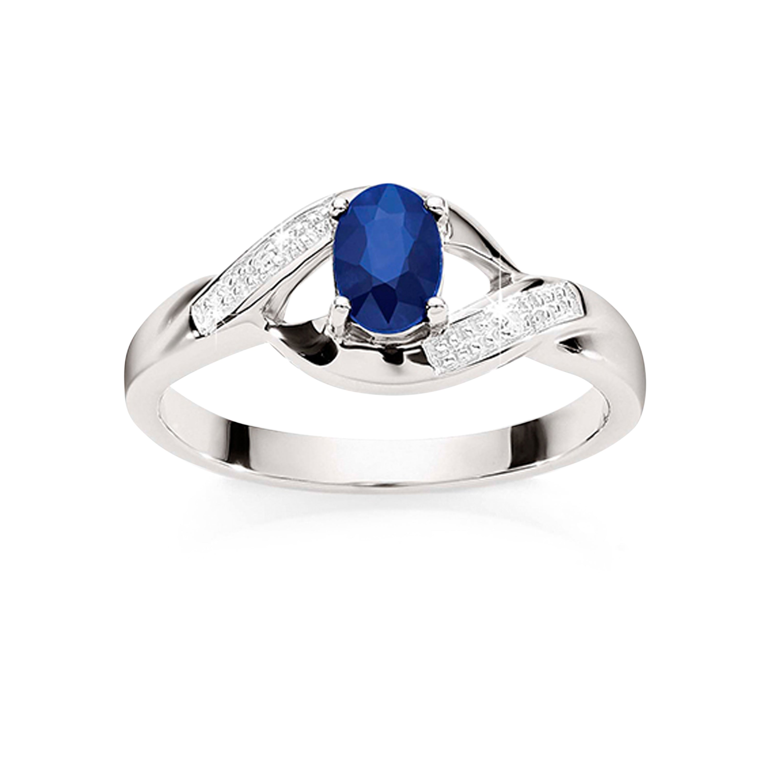 Silver created sapphire & diamond ring