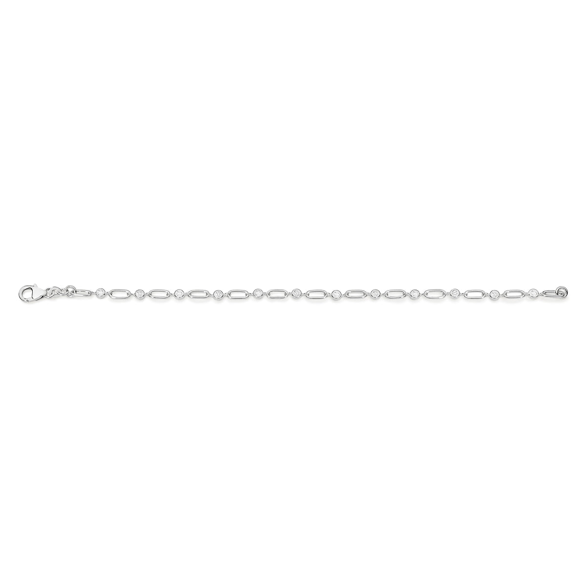 Sterling Silver alternating paperclip and bezel set cubic zirconia link bracelet