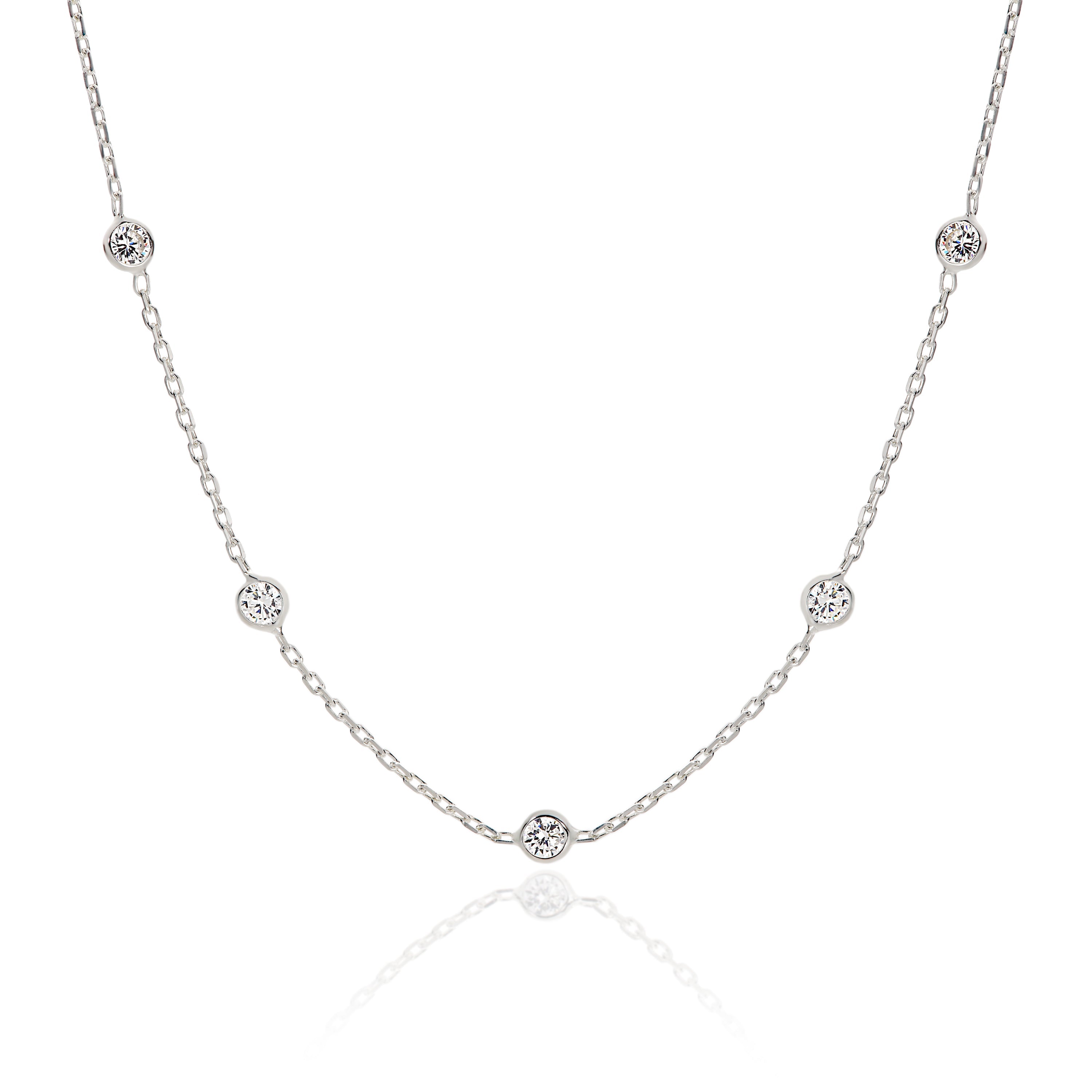 9ct white gold cubic zirconia station necklet 45cm