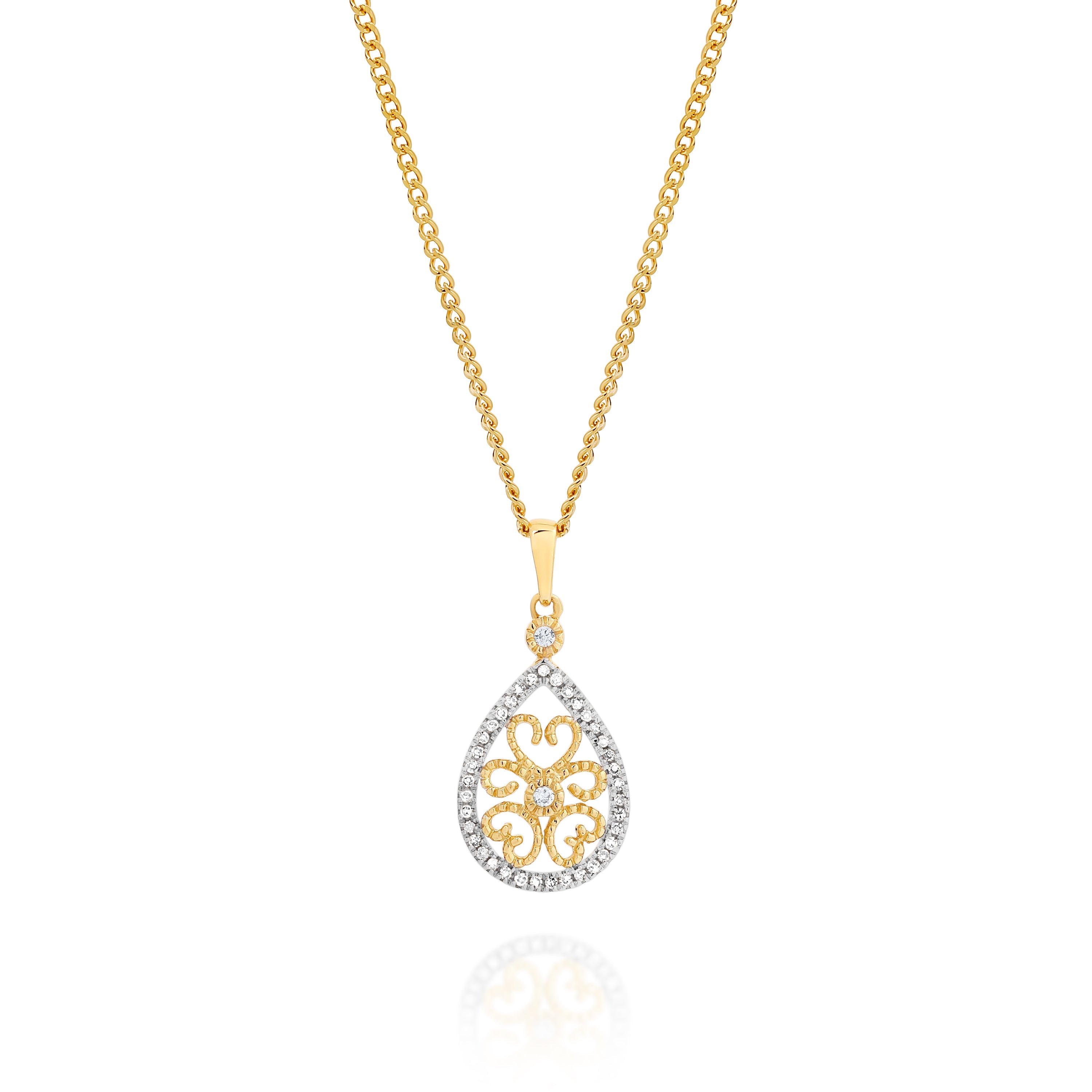 9ct 0.11ct diamond filigree pendant