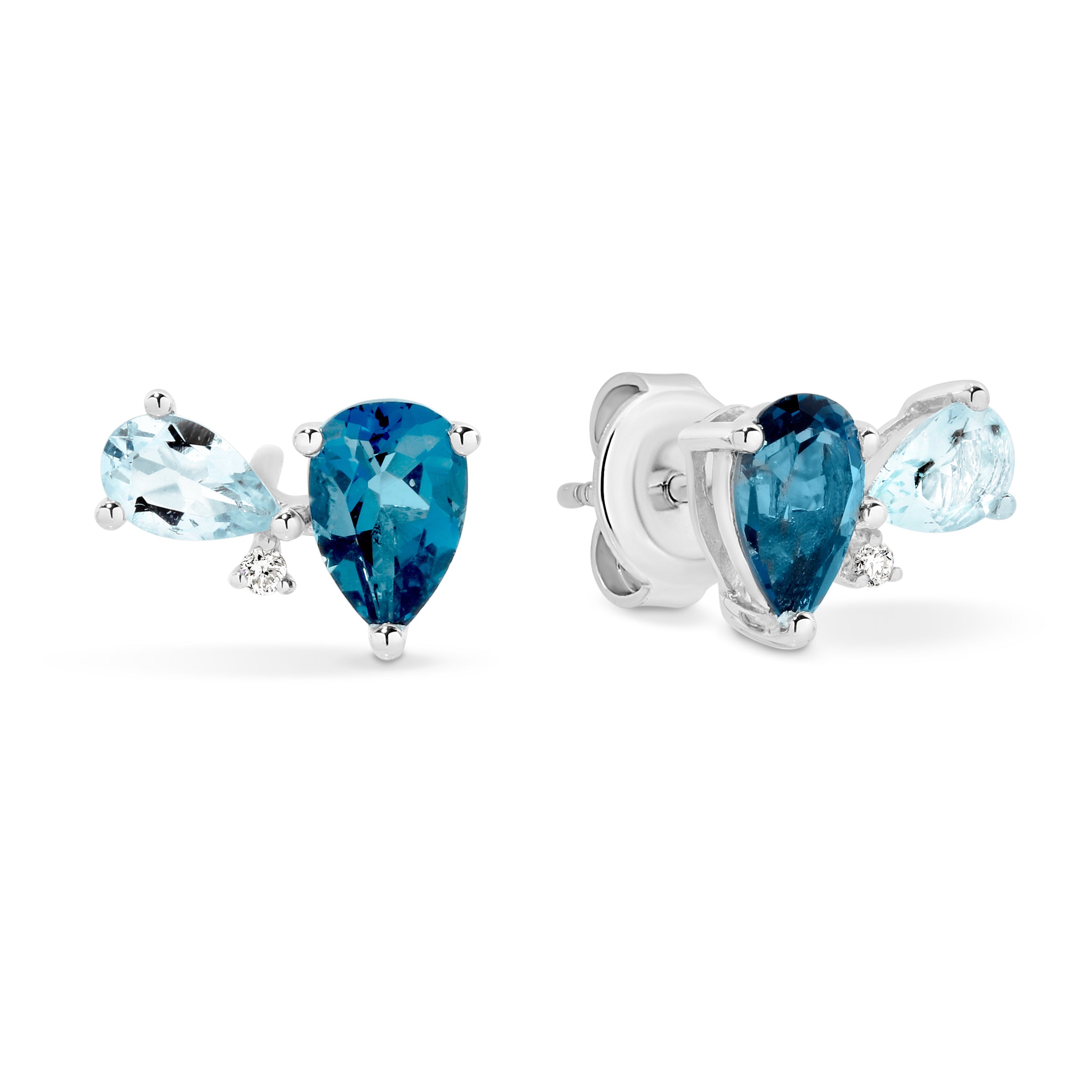 9ct white gold multi gemstone & diamond studs