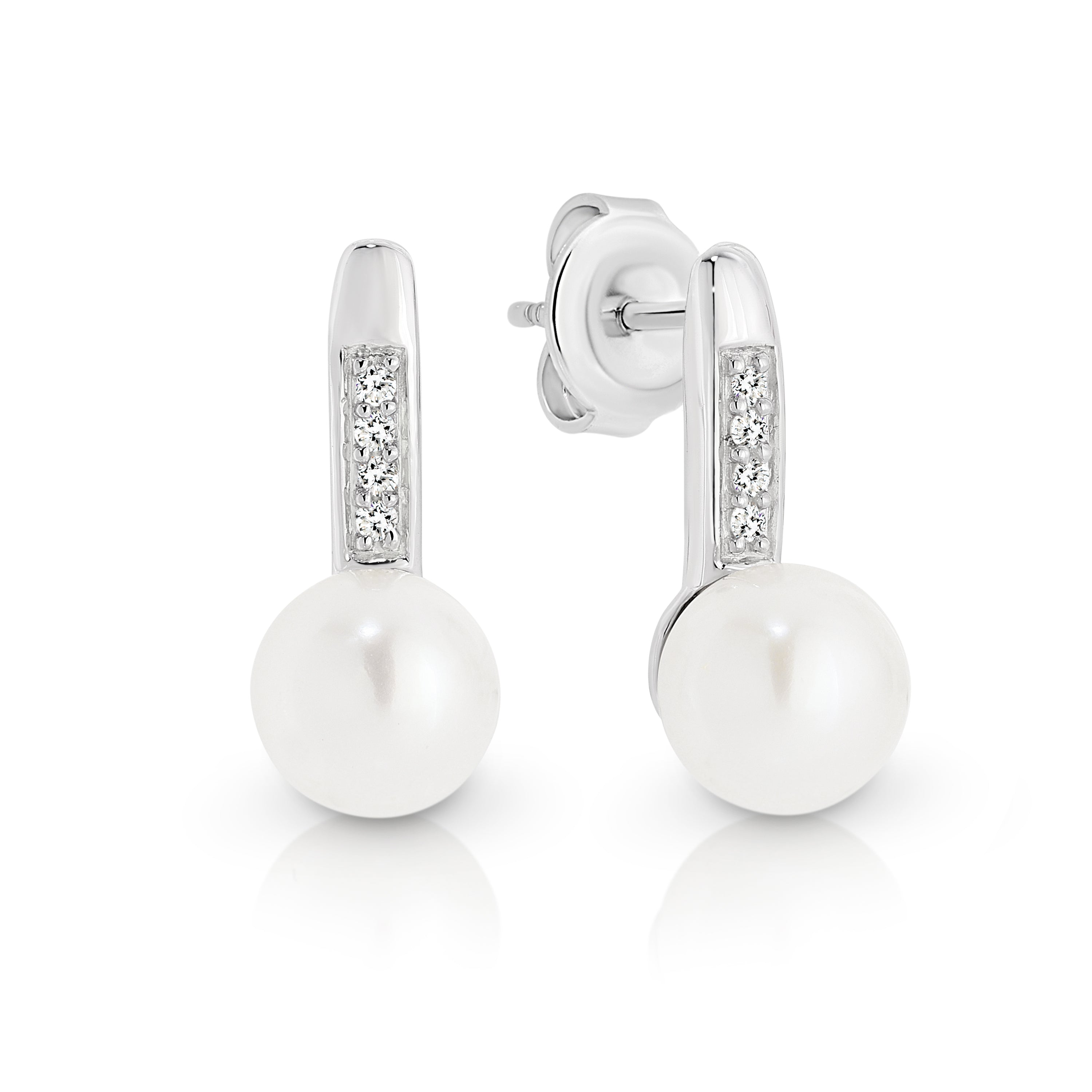 9ct white gold pearl & diamond drop studs