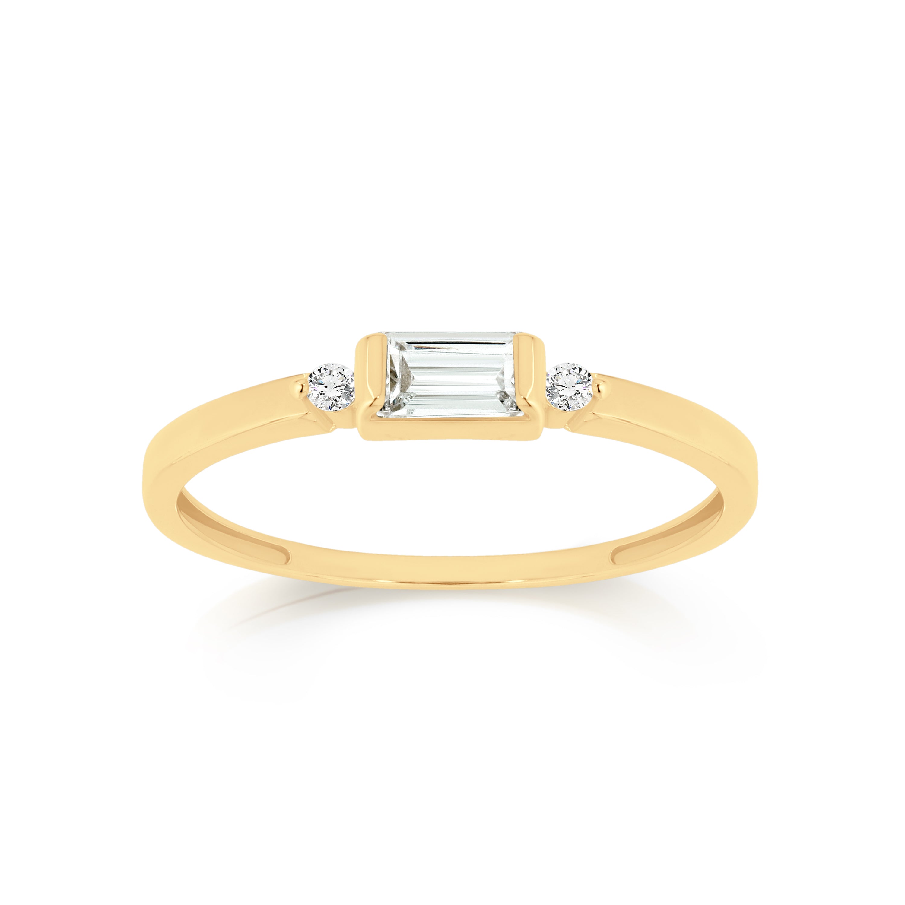 9ct baguette horizontally set cubic zirconia ring