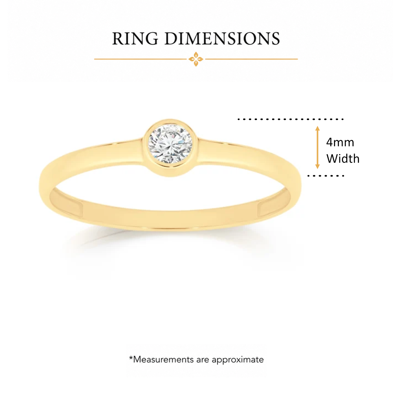 9ct yellow gold bezel set round cubic zirconia ring