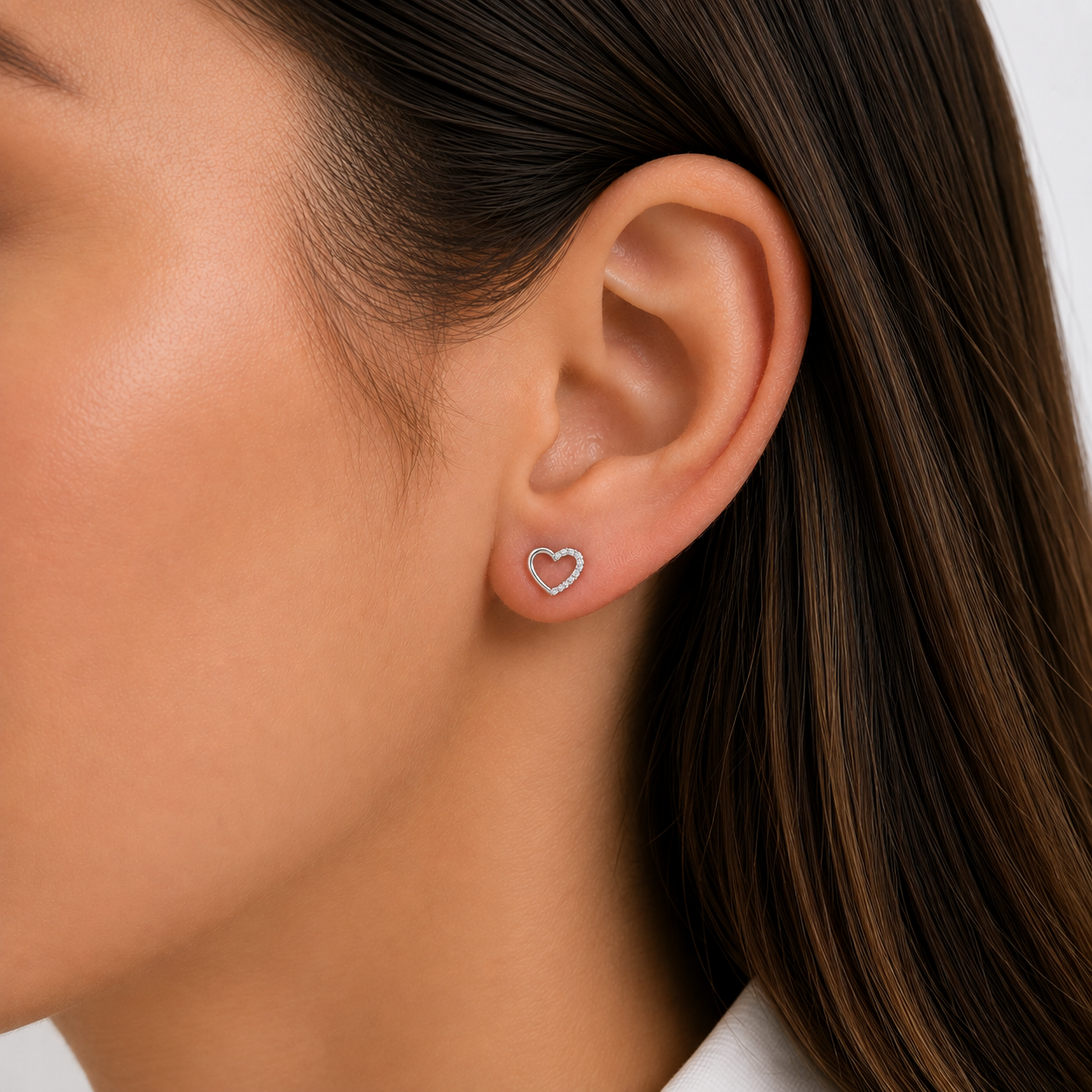 Sterling Silver cubic zirconia open heart stud earrings