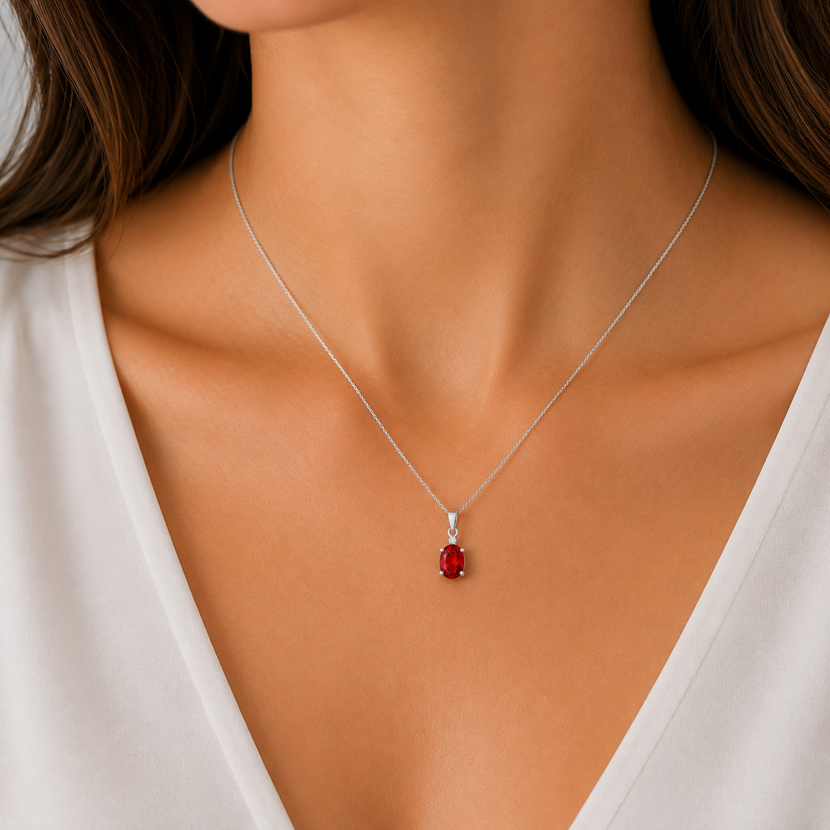 Sterling Silver created ruby & diamond pendant