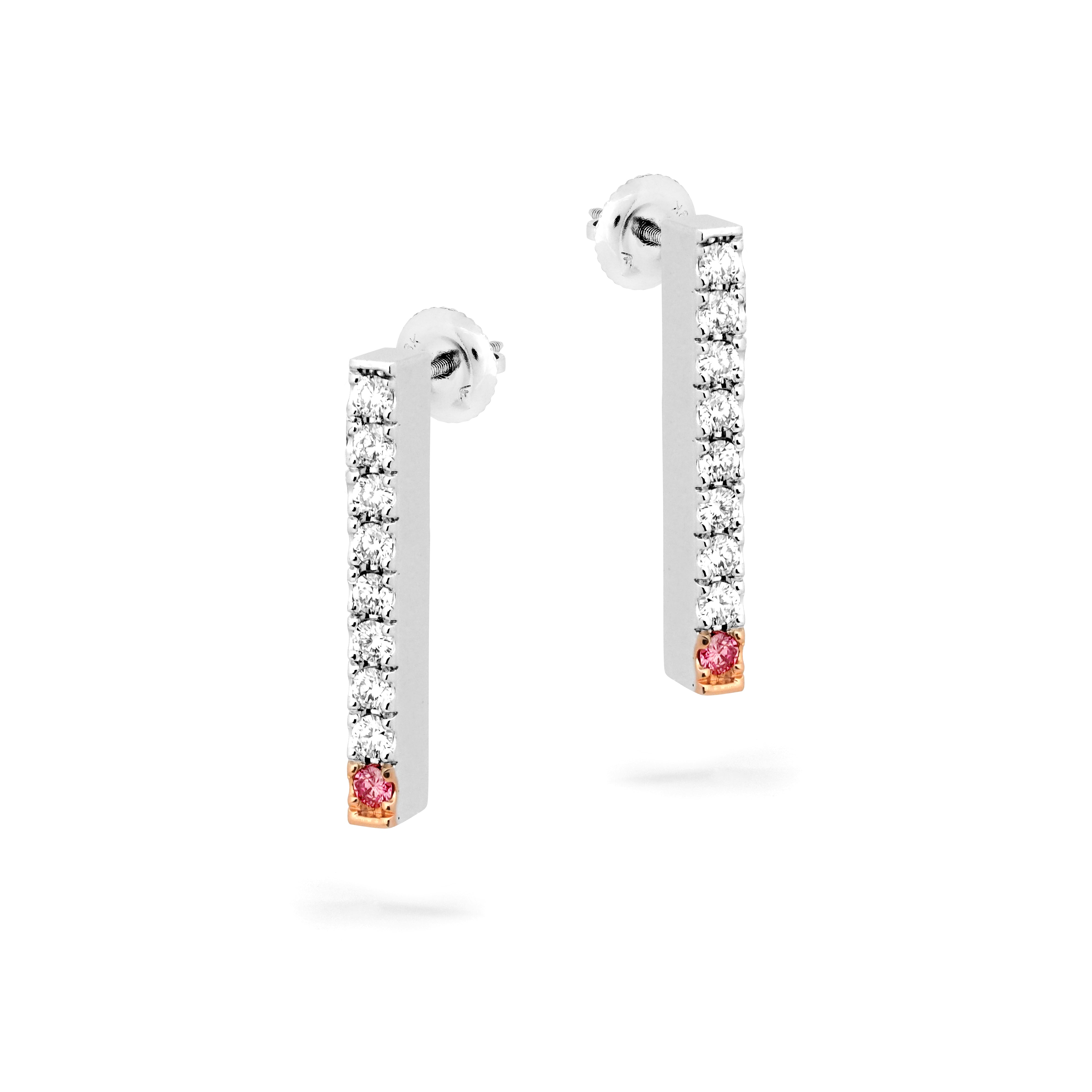 18ct white gold Pink Diamond bar earrings